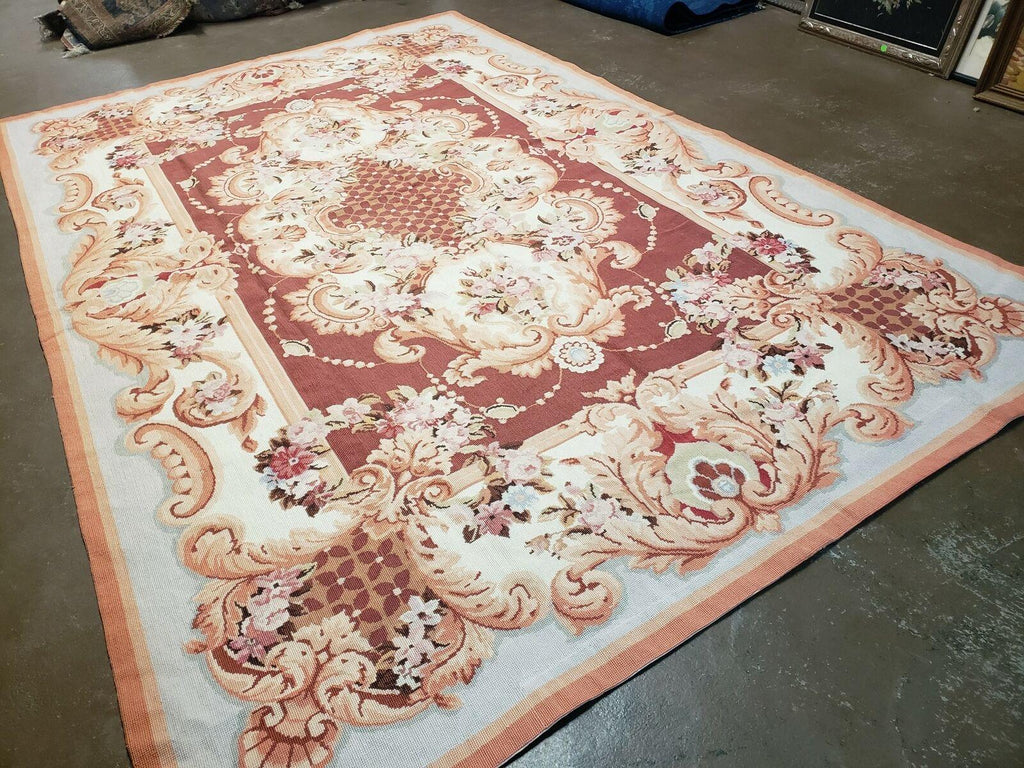 6' X 9' Vintage Handmade Chinese Needlepoint Wool Rug Flat Weave