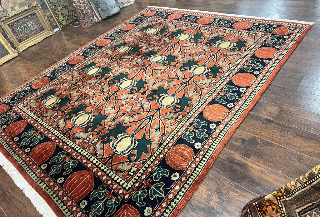 Indo Persian Bidjar Rug 8x10, Red and Black, Handmade Vintage Wool Carpet