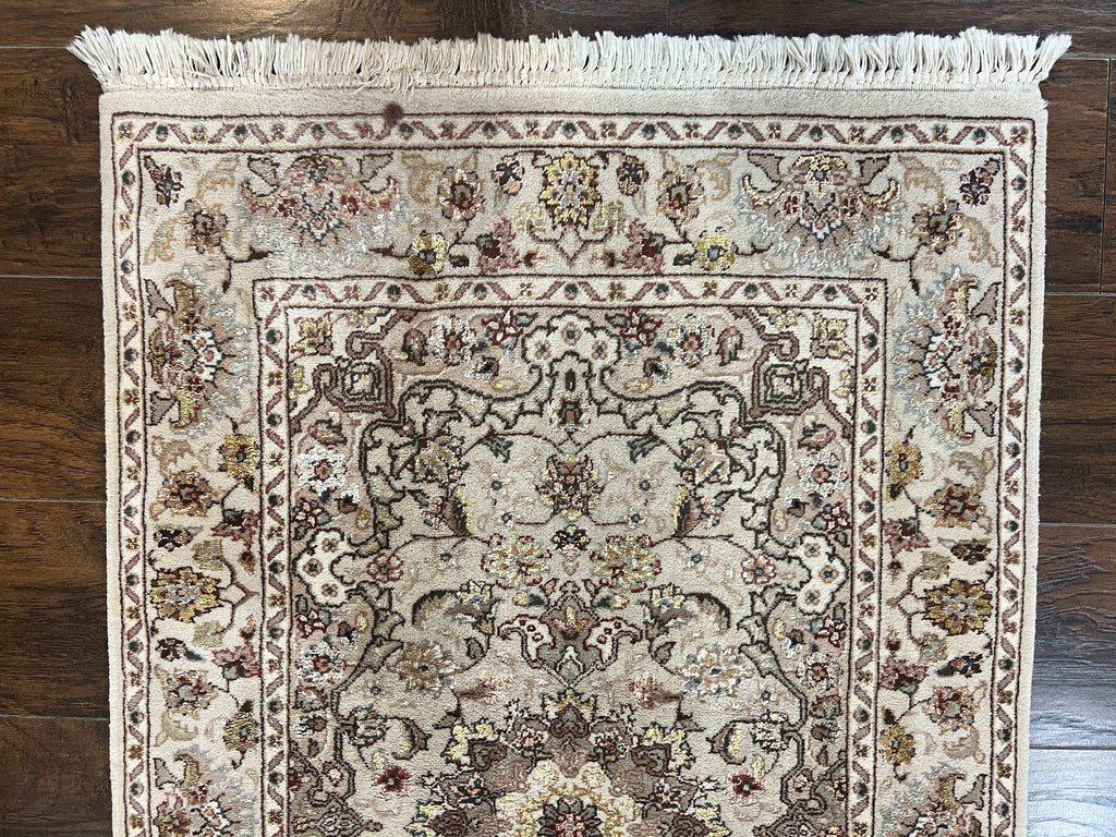 Sino Persian Rug 2.5 x 4, Hand Knotted Oriental Carpet, Small Persian Rug, Floral Medallion, Wool, Vintage