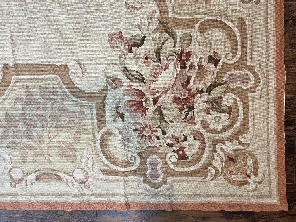 10x14 Aubusson Rug, Wool Handmade Vintage Carpet, French European Design, Elegant