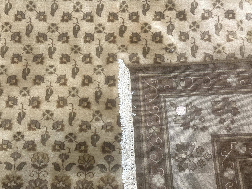 Indo Persian Rug 8x10, Allover Pattern, Beige, Wool Handmade Carpet
