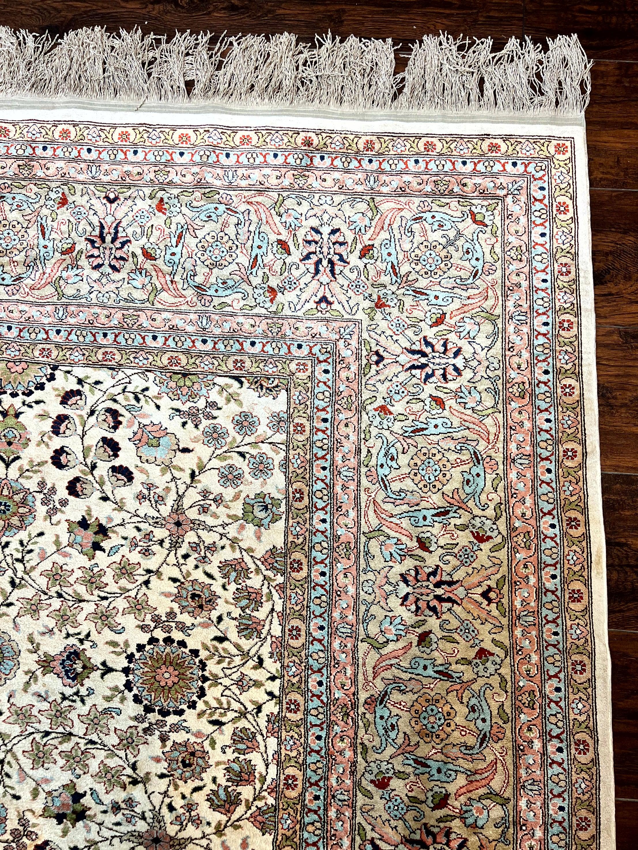 Wonderful Turkish Silk Rug 8x12, Handmade, Fine 320 KPSI