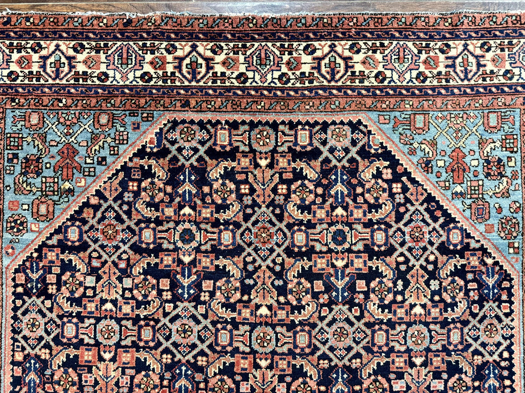 Antique Persian Rug 5 x 6.7, Navy Blue & Ivory, Handmade Persian Wool Carpet, Hamadan Angelas Rug