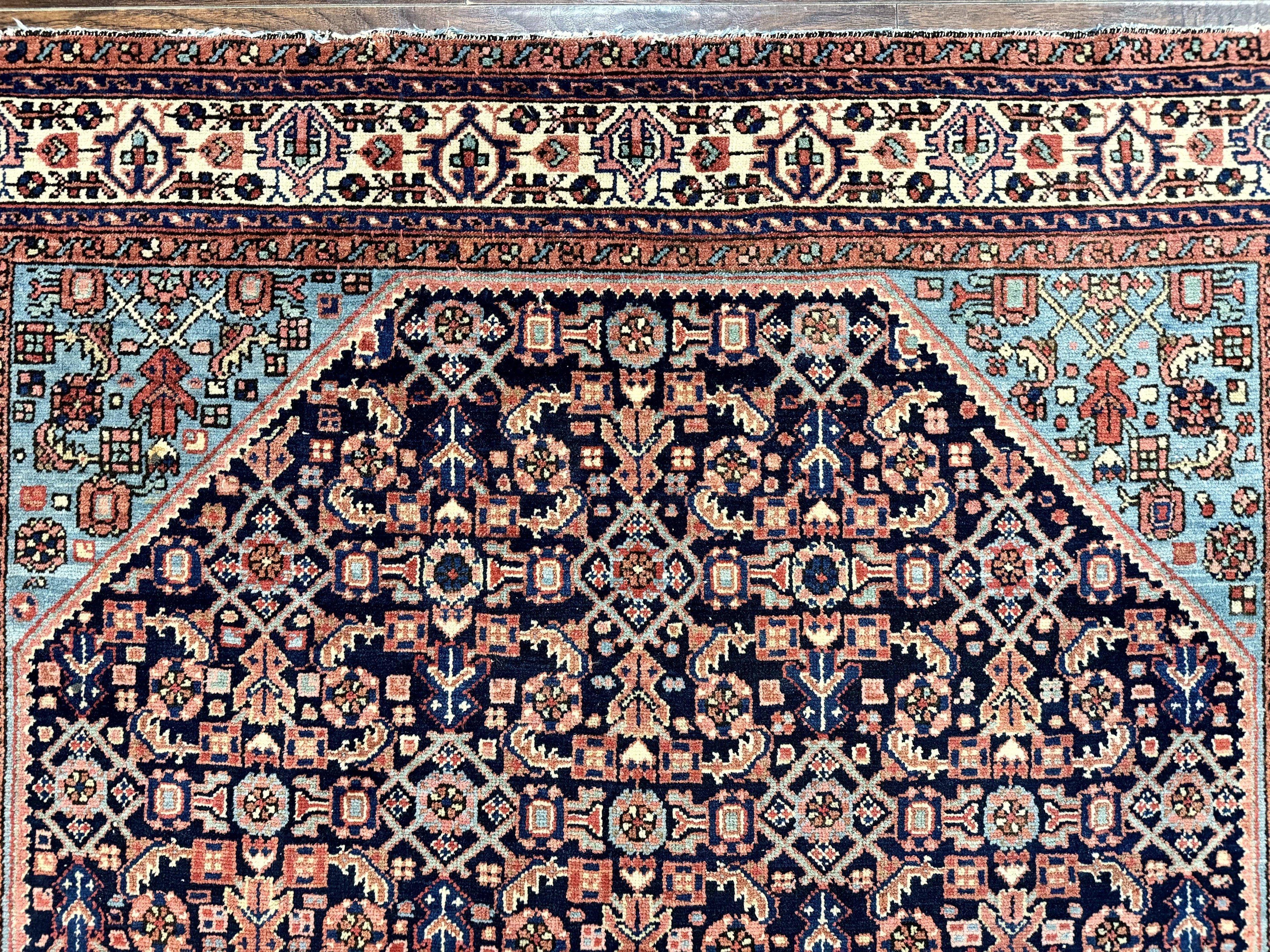 Antique Persian Rug 5 x 6.7, Navy Blue & Ivory, Handmade Persian Wool Carpet, Hamadan Angelas Rug