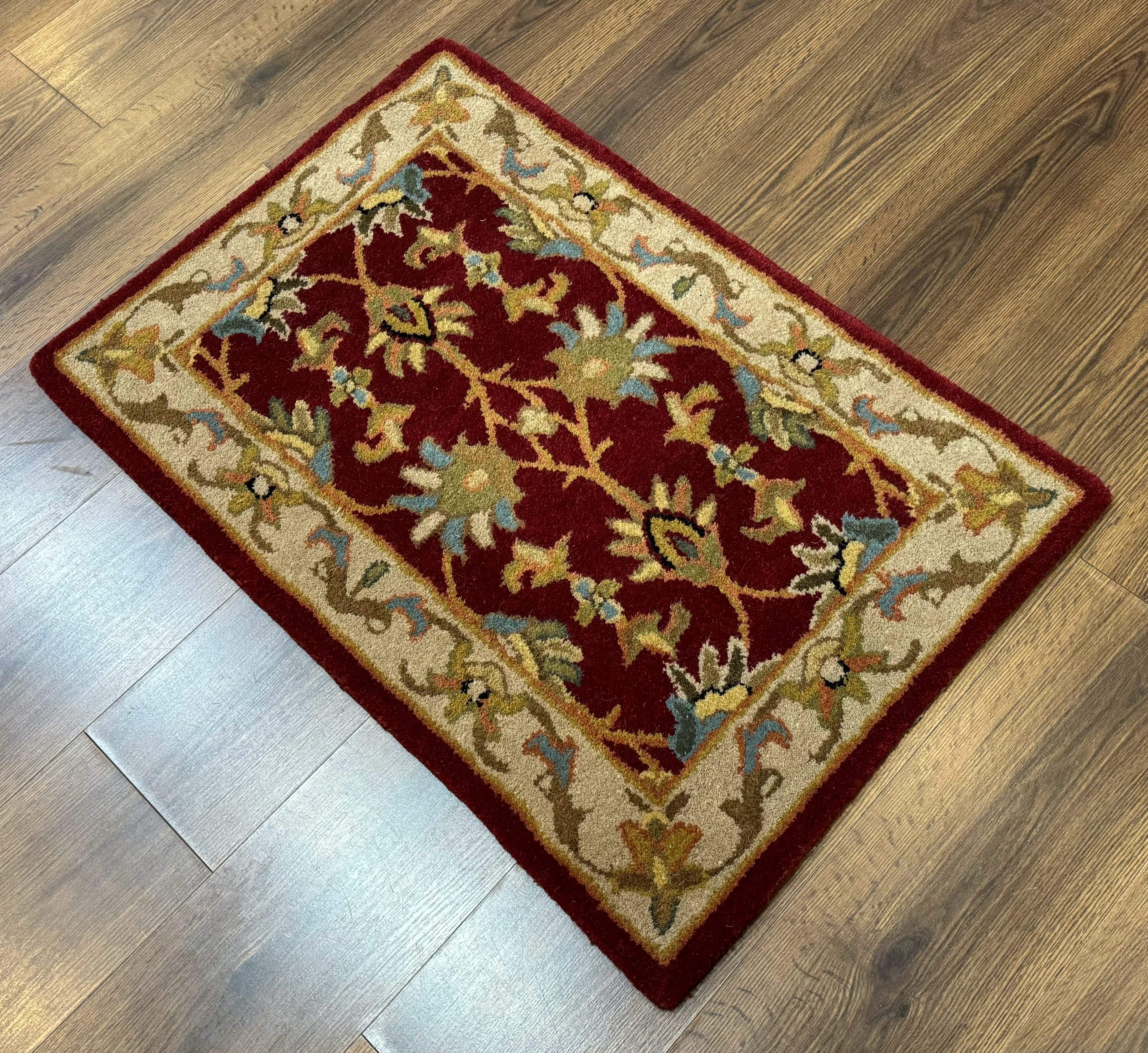 Small Floral Wool Rug 2x3, Safavieh Heritage Collection, Dark Red & Cream