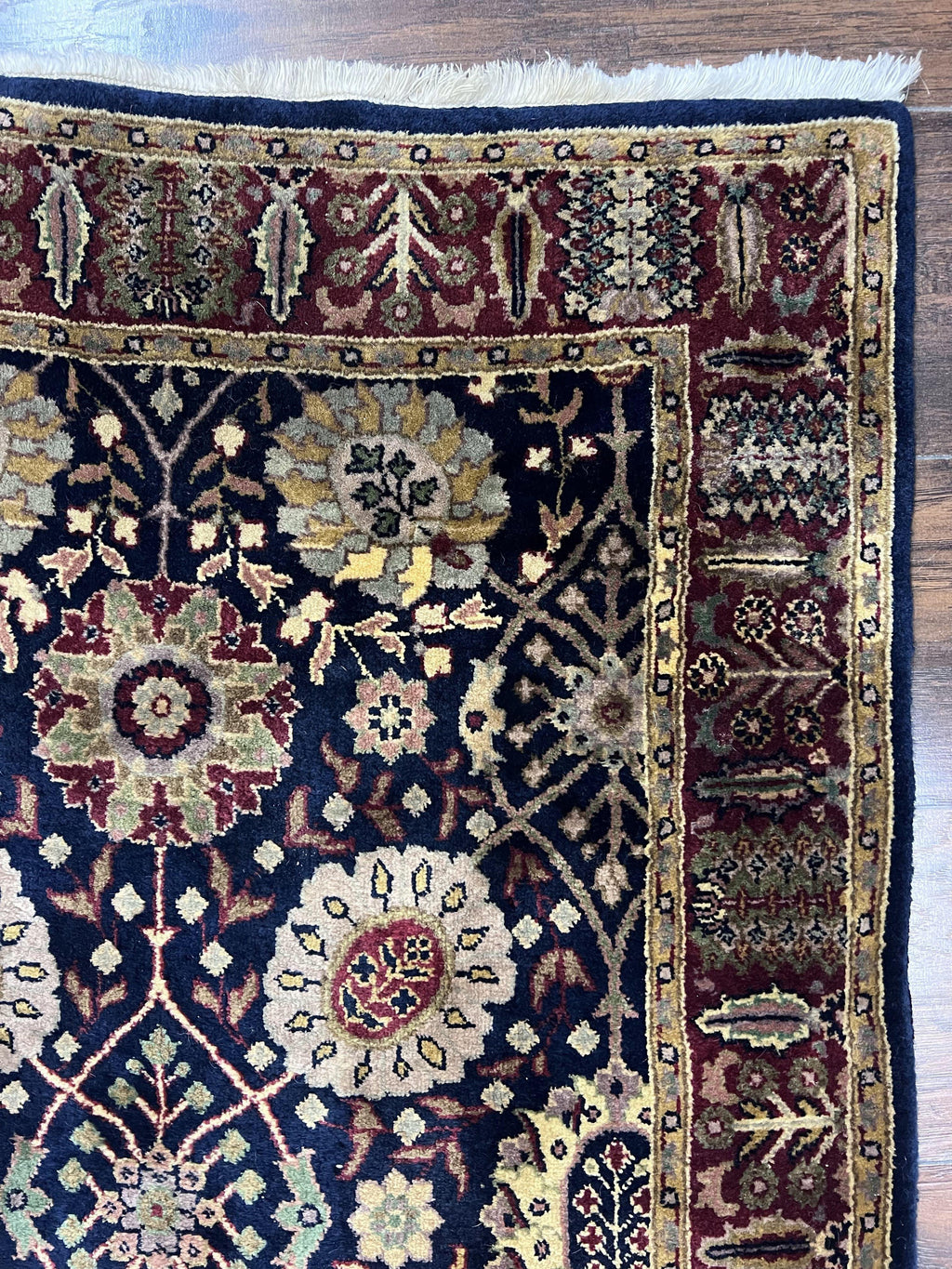 Indo Persian Runner 2.8 x 18, Long Skinny Hallway Wool Runner Rug, Hand Knotted Vintage Floral Allover Traditional Runner Dark Blue Burgundy