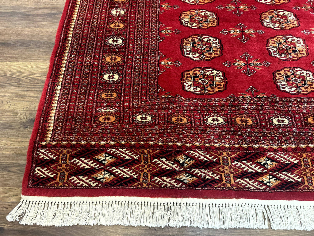 Red Turkoman Bokhara Rug 8x11, Pakistani Turkmen Carpet, Vintage Traditional Area Rug