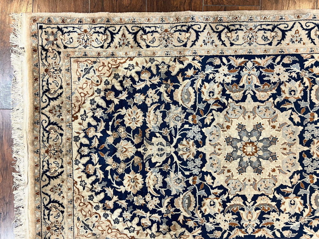 Persian Nain Rug 3x5, Floral Medallion Oriental Carpet, Very Fine Hand Knotted Handmade Wool and Silk Highlights Rug, Vintage Semi Antique