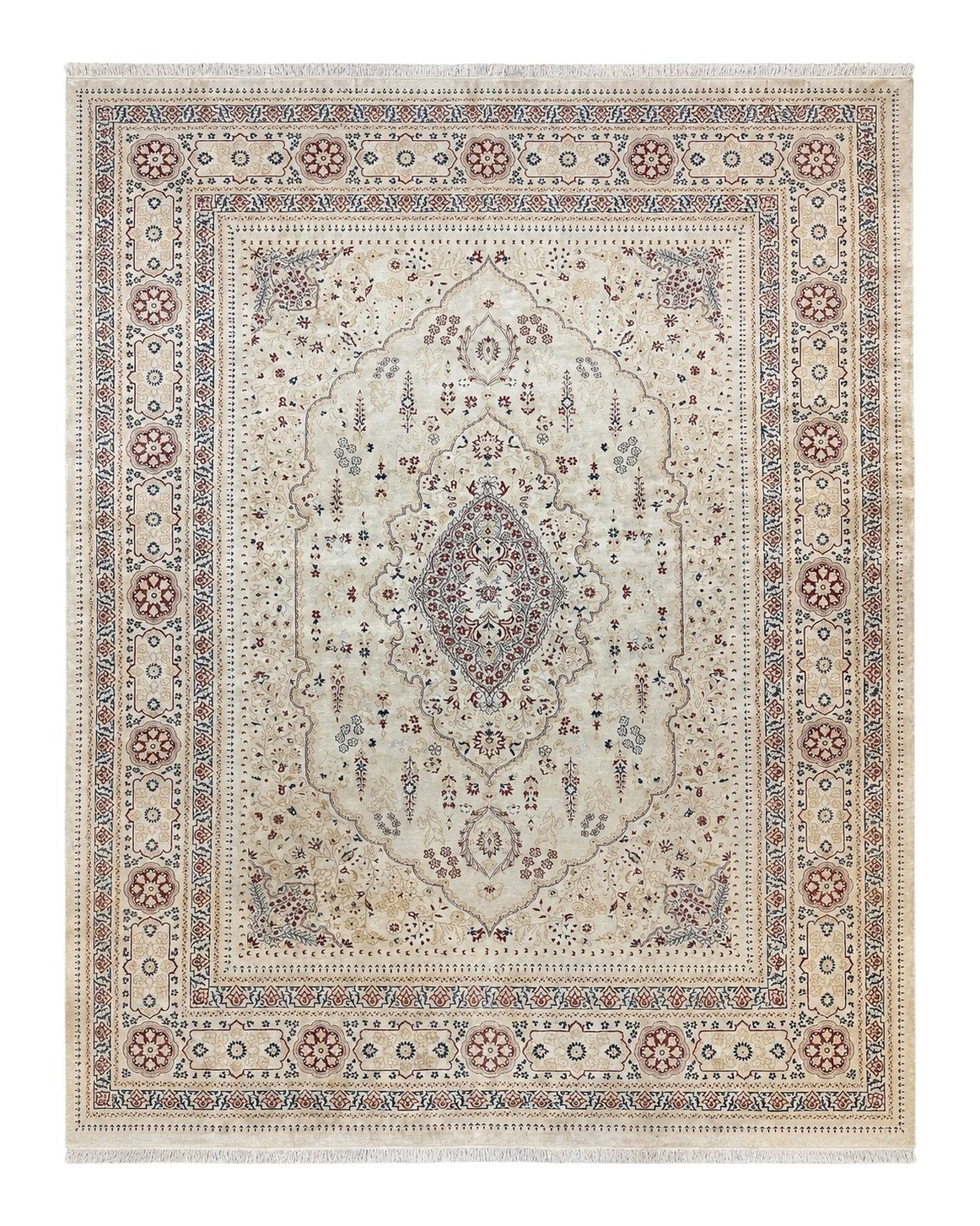 Pak Persian Rug 9x11, Very Fine Hand Knotted Oriental Carpet, Haji Jalili Design, Ivory/Cream, Wool Handmade Room Sized Rug 9 x 11 ft, Nice