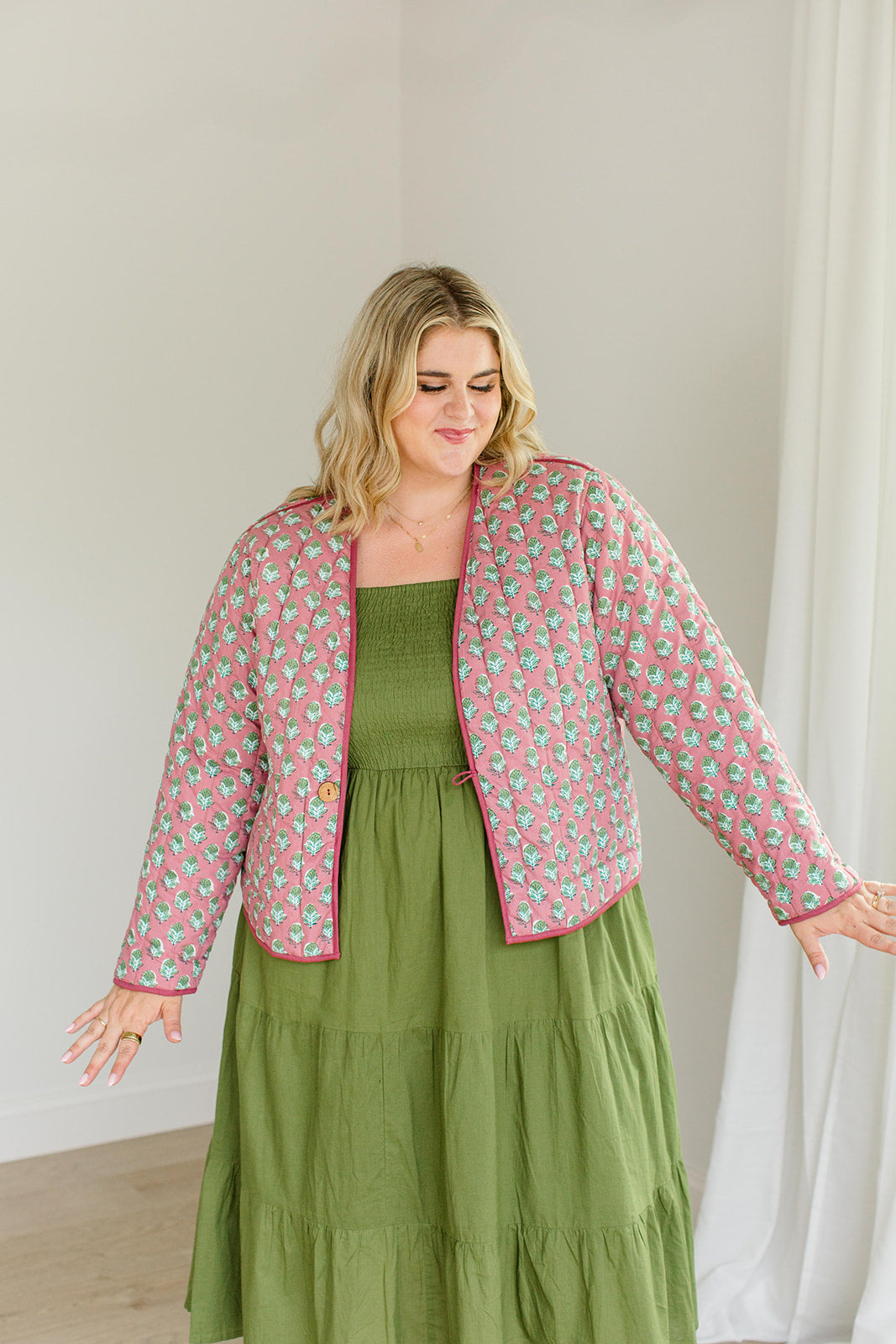 The Emily *Reversible* Quilted Jacket in Pistachio Pink
