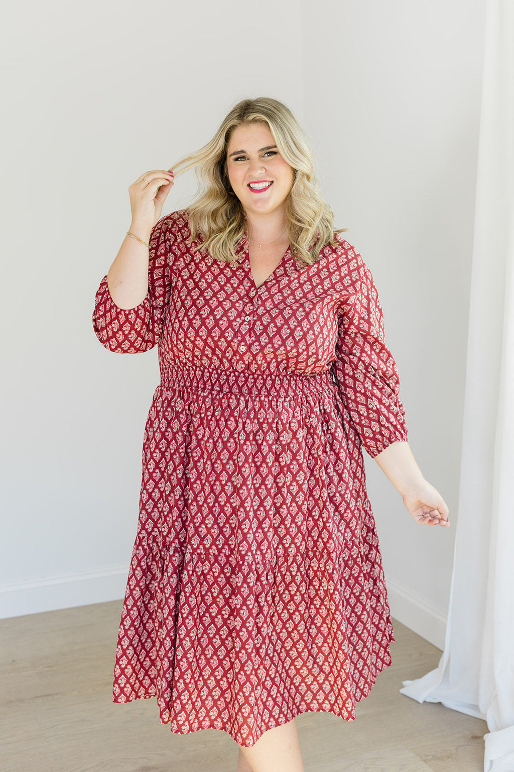 The Francesca Midi Dress in Spiced Merlot