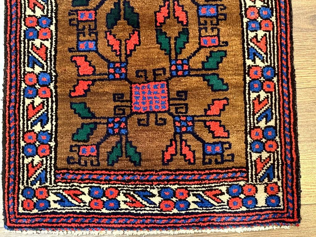Small Persian Baluchi Rug, Tribal Rug, Brown, Multicolor