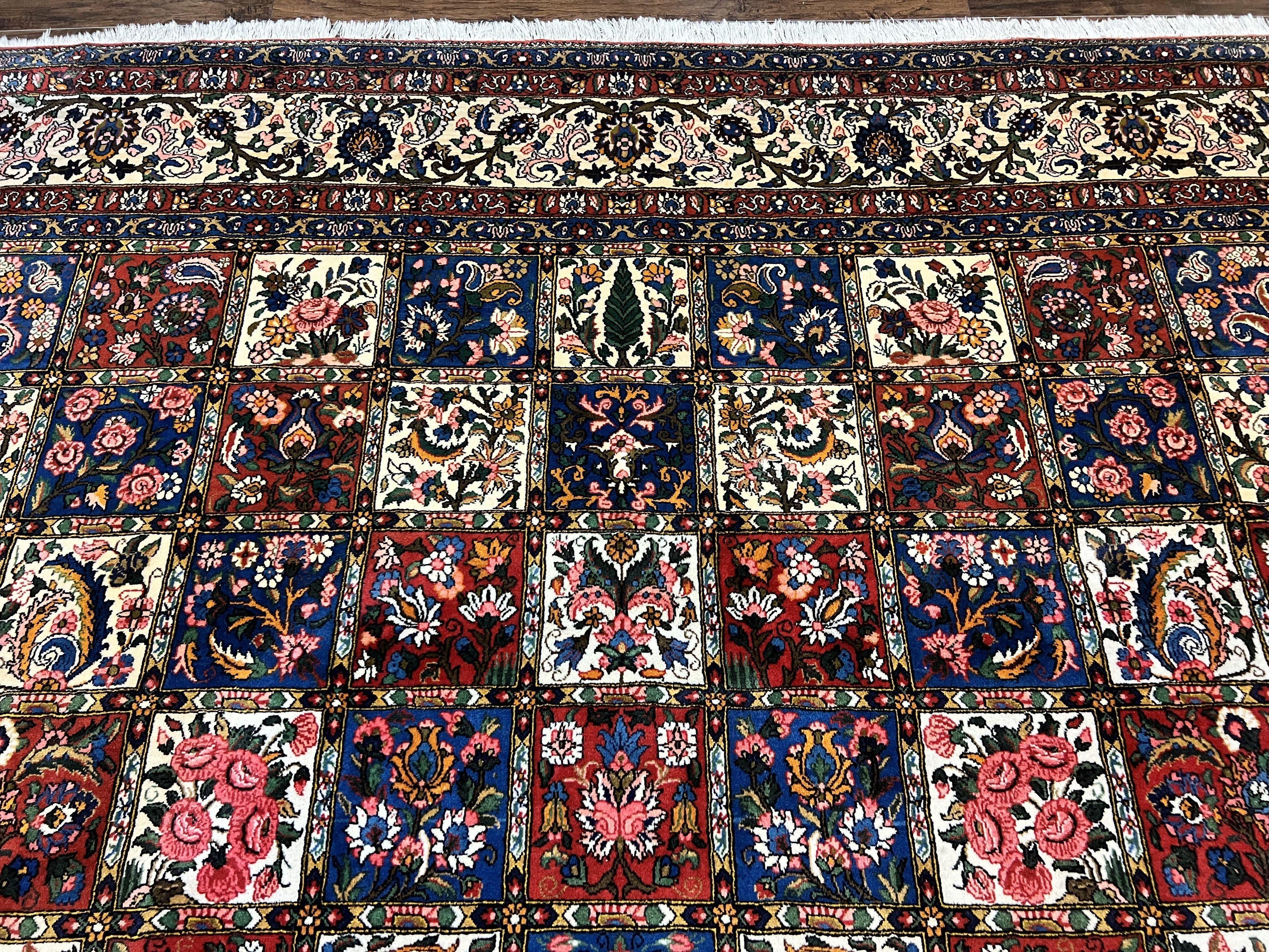 Persian Bakhtiari Rug 10x14, Multicolor Khesti Panel Design