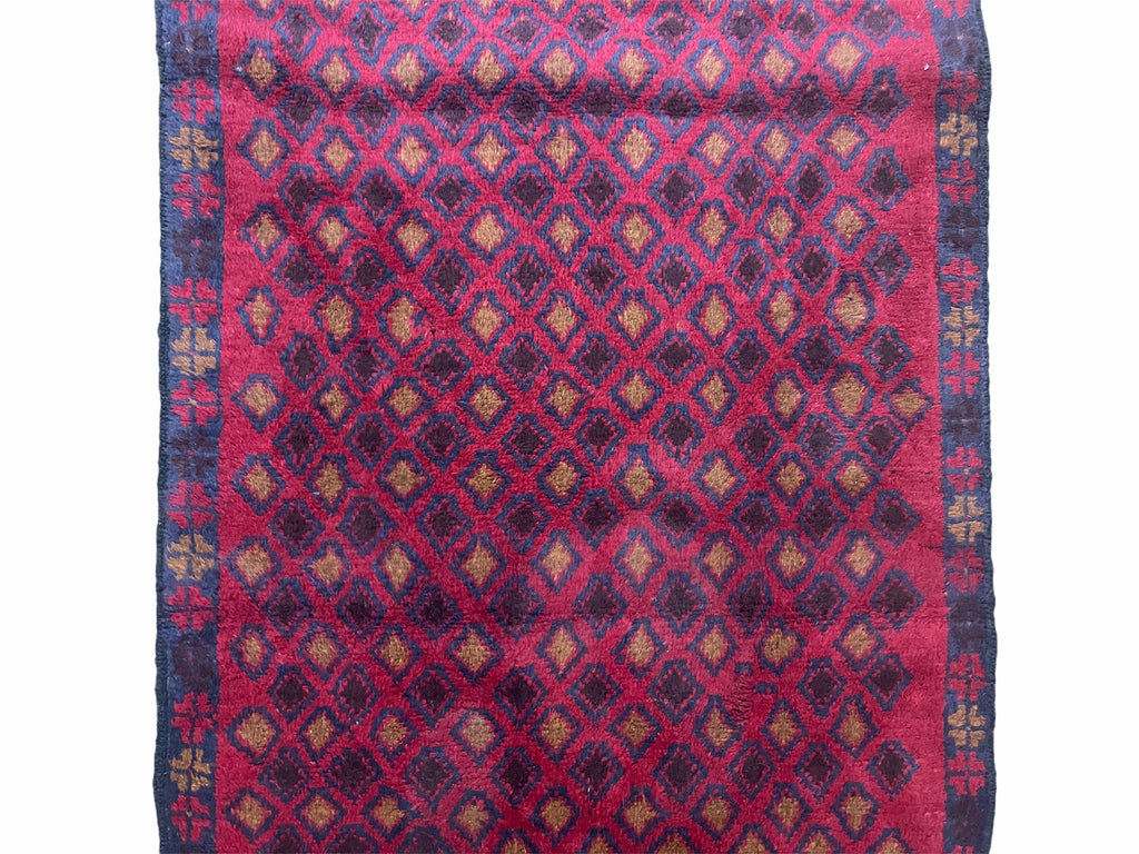 3x5 New Vintage Handmade Tribal Wool Rug Balouch Rug Afghan Rug Red Blue Diamond