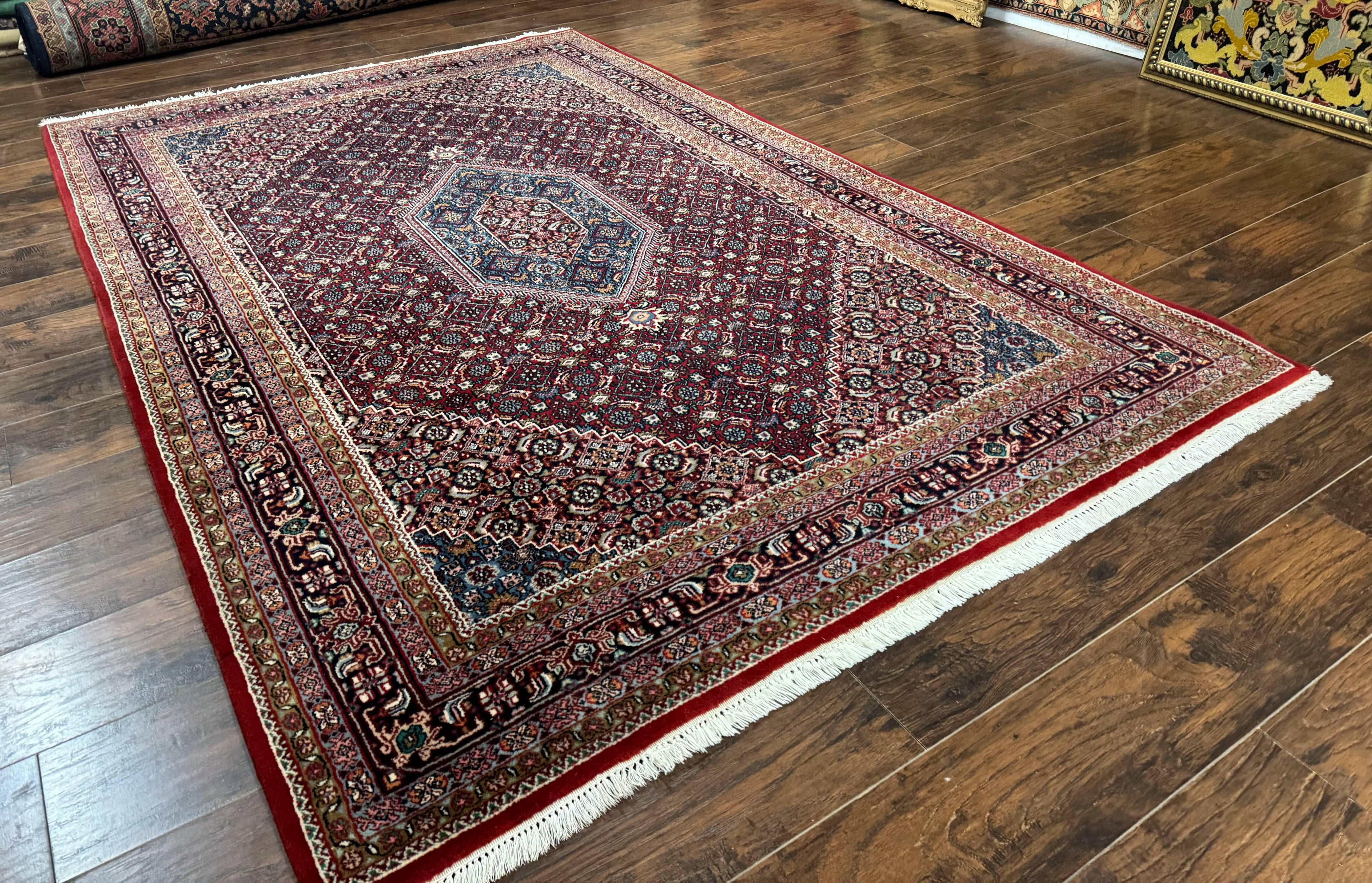 Indo Persian Bidjar Rug 6x9, Vintage Wool Handmade Carpet