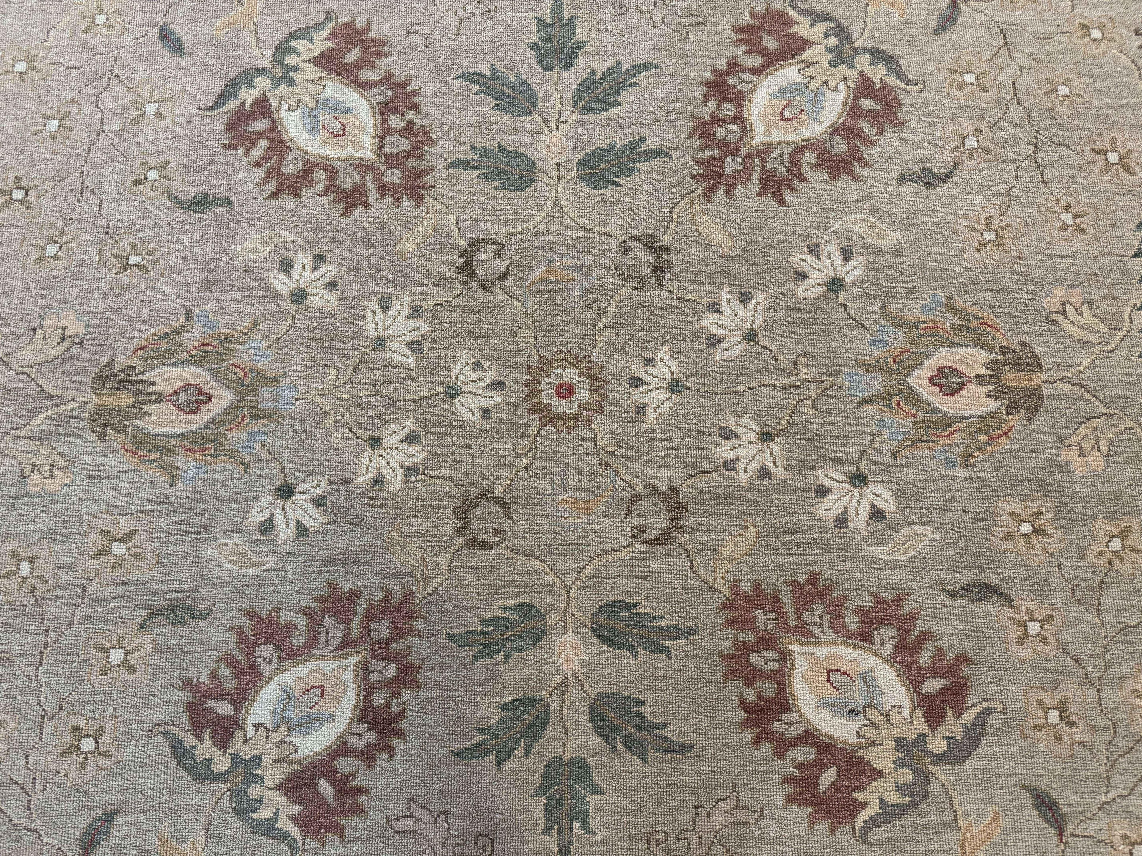 Large Turkish Soumak Rug 10x14, Flatweave Dhurrie, Handmade, Light Green and Salmon
