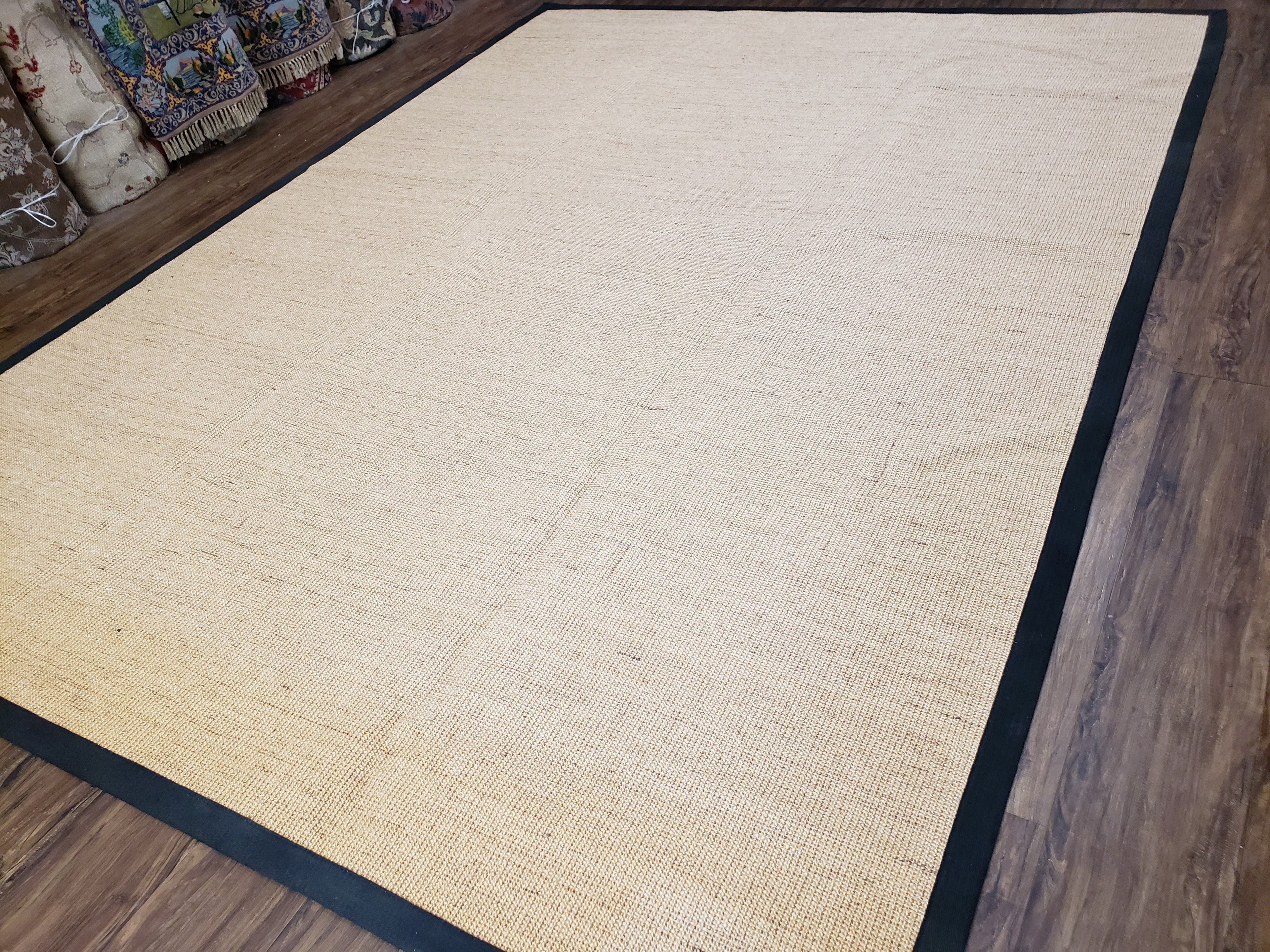 Jute Rug 8x10, Natural Jute Fiber Area Rug, Natural Sisal Area Rug with Black Border, 8x10 Carpet, Solid Jute Rug 8 x 10, Farmhouse Rug