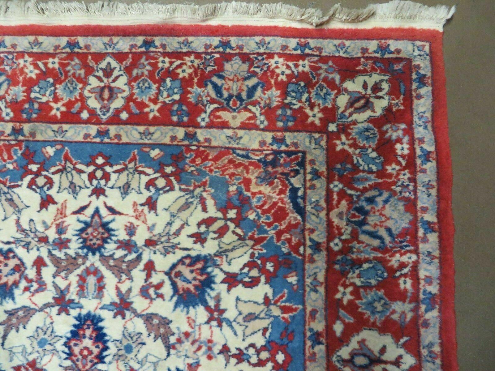 3' X 5' Vintage Handmade Authentic Oriental Floral Medallion Fine Wool Rug Beige Red and Blue Top Quality Veg Dyes