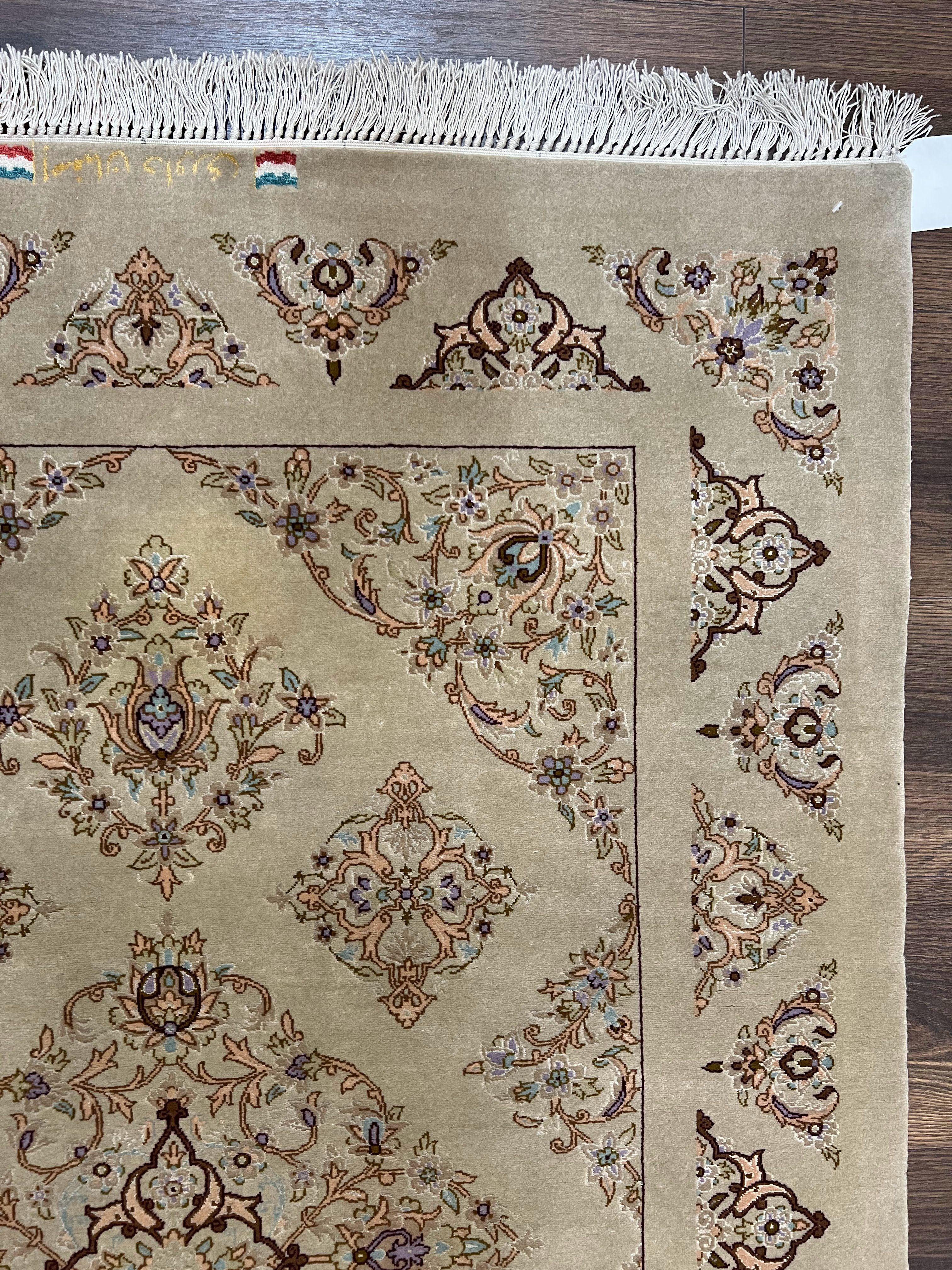 Very Fine Persian Isfahan Rug 3x5 ft with Signature, Kork Wool on Silk Foundation, Gray-Taupe Vintage Hand Knotted Oriental Carpet, 60 Raj 460 KPSI
