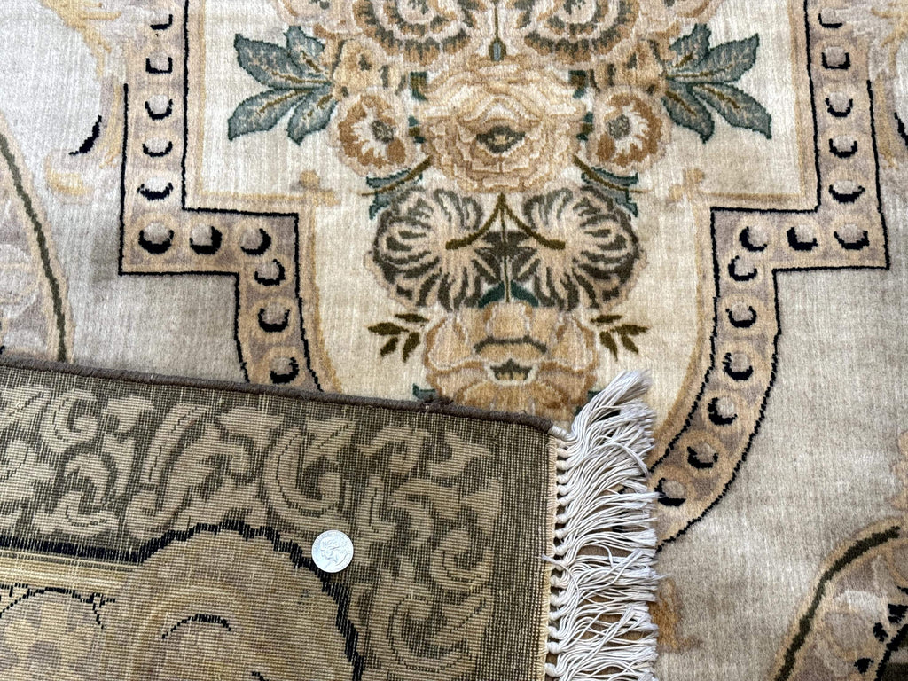 Aubusson Rug 8x10, Very Fine 225 KPSI, Floral, French European Design, Pakistani Carpet