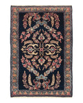 Antique Persian Kerman Rug 2.8 x 4, Navy Blue, Floral