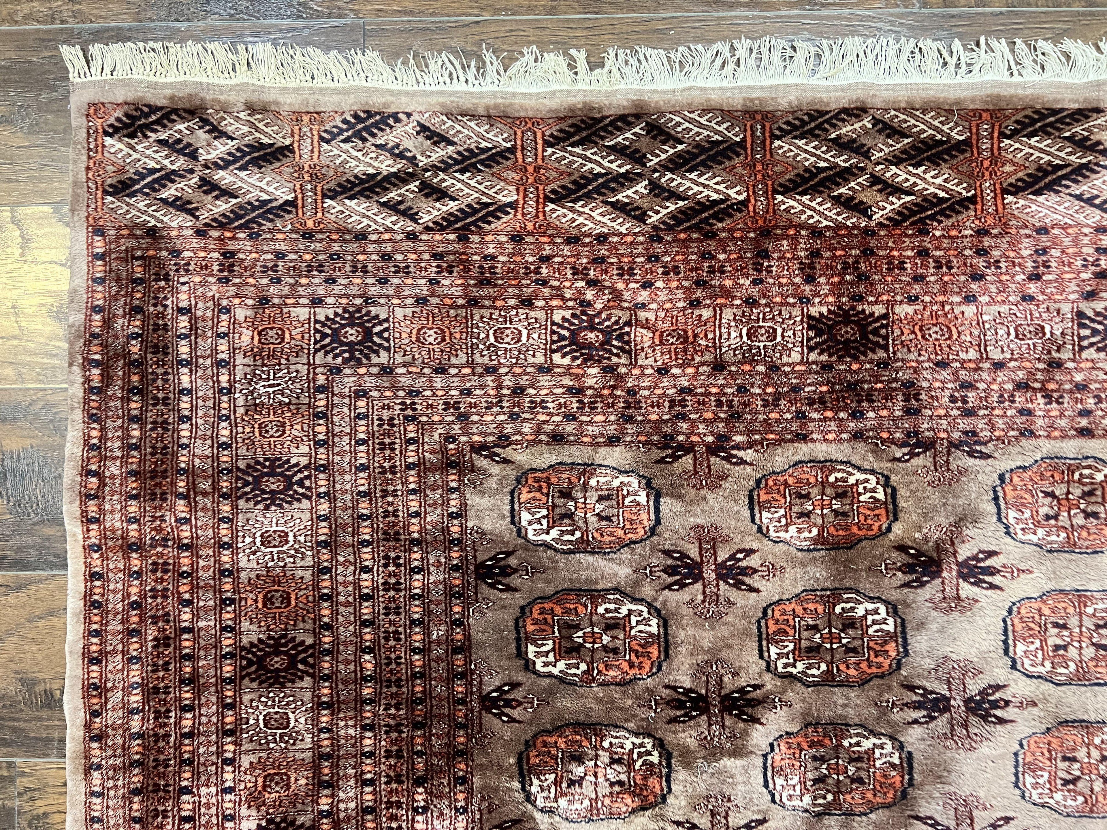 Pakistani Bokhara Turkoman Rug 7x10, Handmade Vintage Wool Carpet, Brown-Red