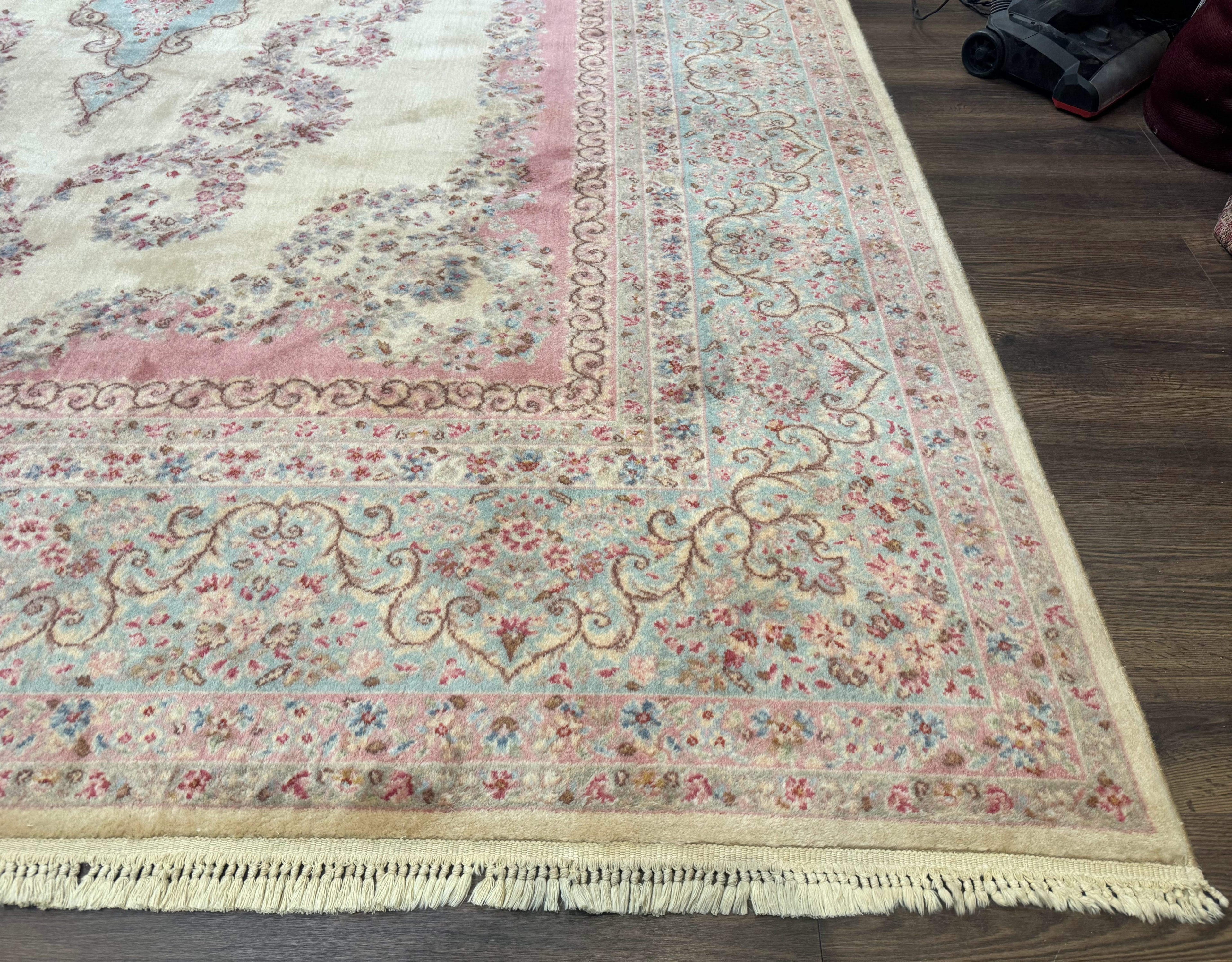 10x14 Karastan Kirman Rug #784 Pastel Ivory Kirman Medallion, Wool Antique Original 700 Series