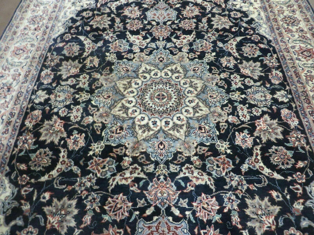 4' X 7' Vintage Handmade India Wool Silk Accent Rug Hand Knotted Black Organic