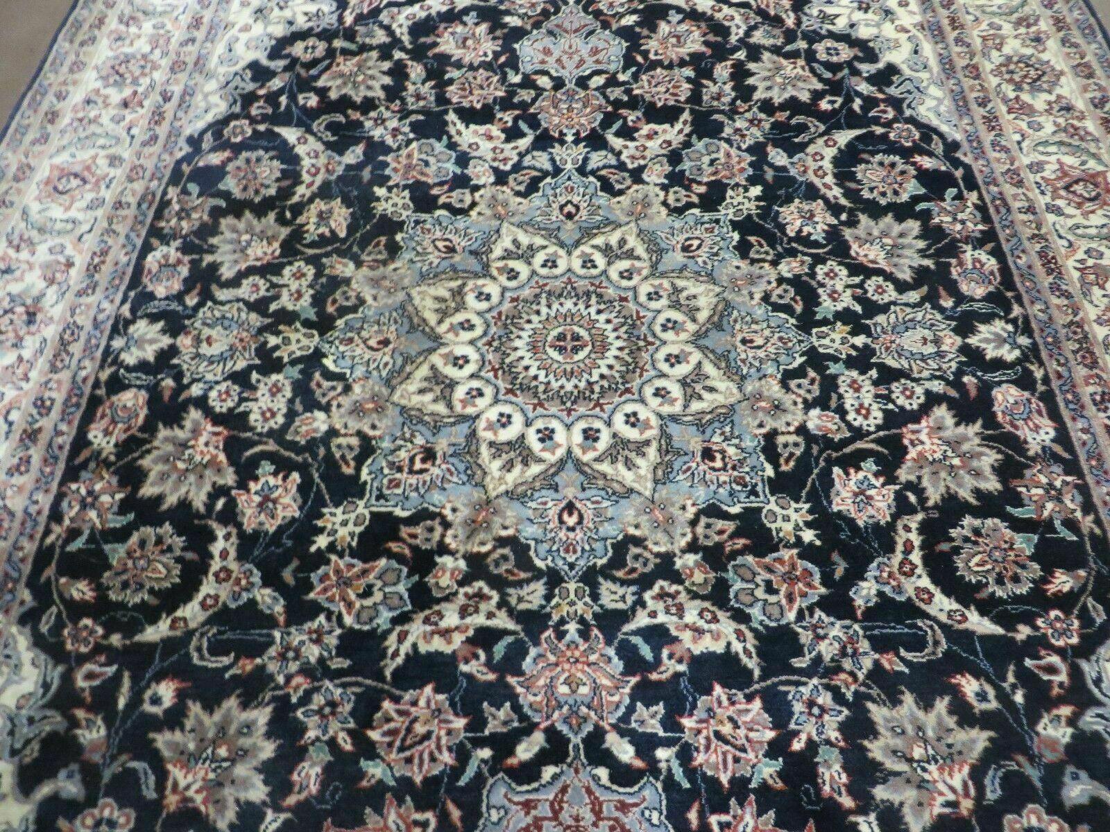4' X 7' Vintage Handmade India Wool Silk Accent Rug Hand Knotted Black Organic