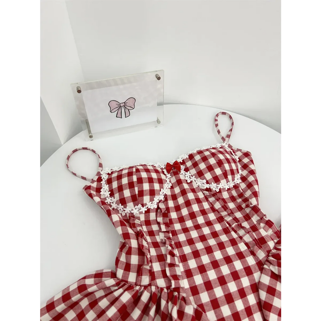Coquette Plaid Mini Dress – Balletcore Gyaru Party Dress