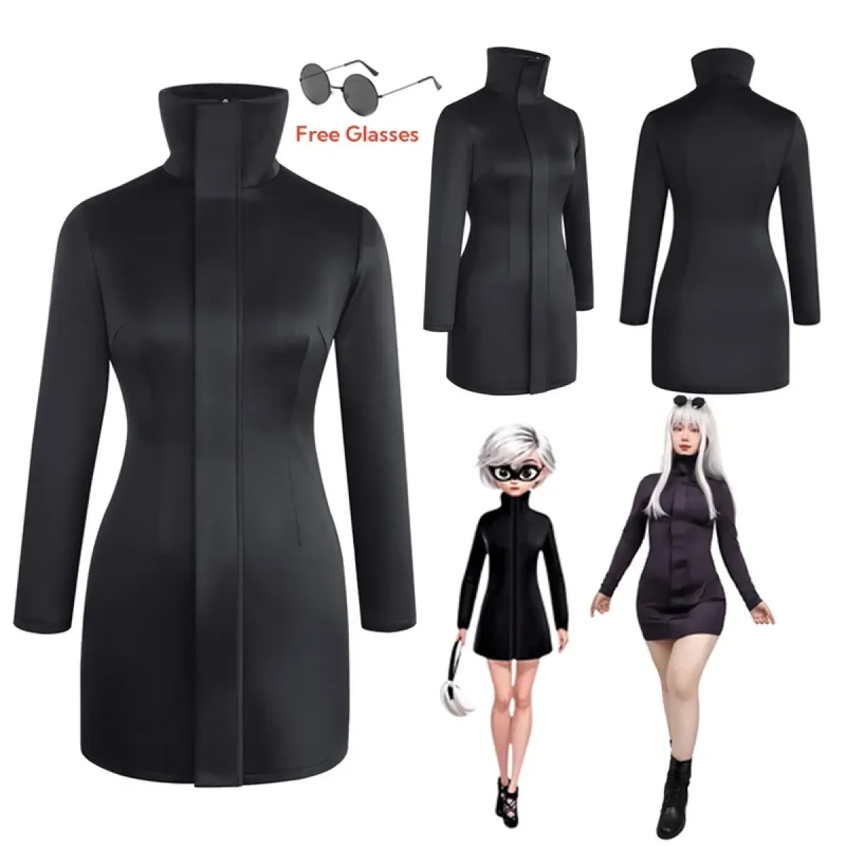 Gojo-Inspired Bodycon Cosplay Dress – Stretch Fit with Glasses Set