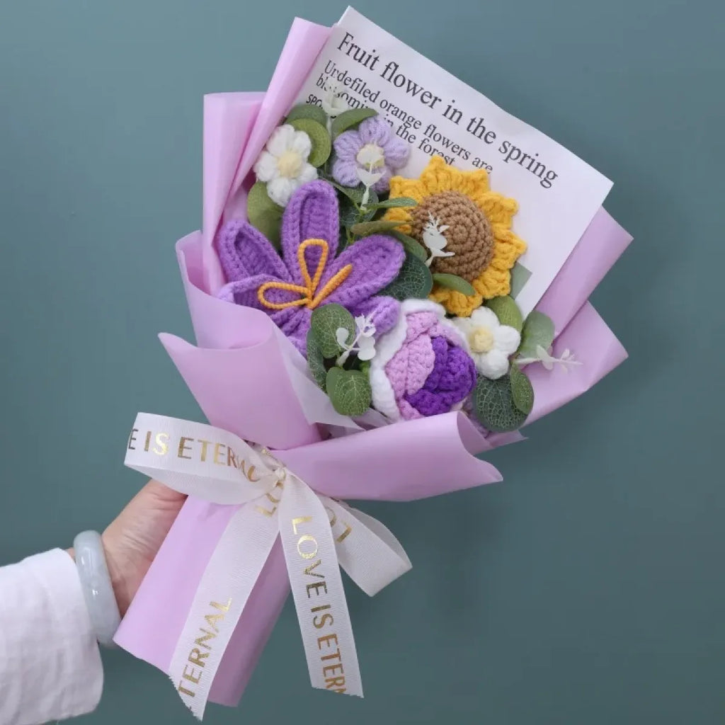 Crochet Flower Bouquet – Sunflower, Rose & Tulip Gift for Birthday or Valentine’s Day
