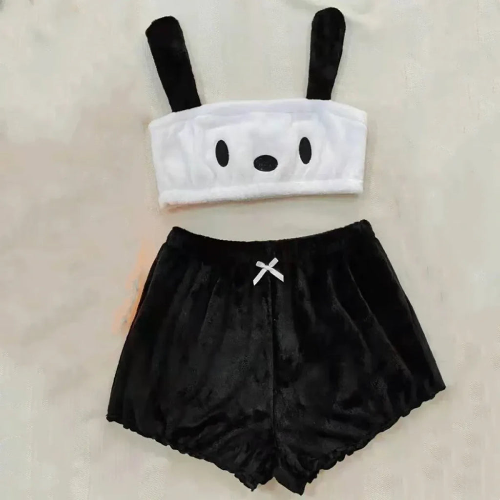 Cute Kawaii Animal Coral Fleece Lingerie Set for Women