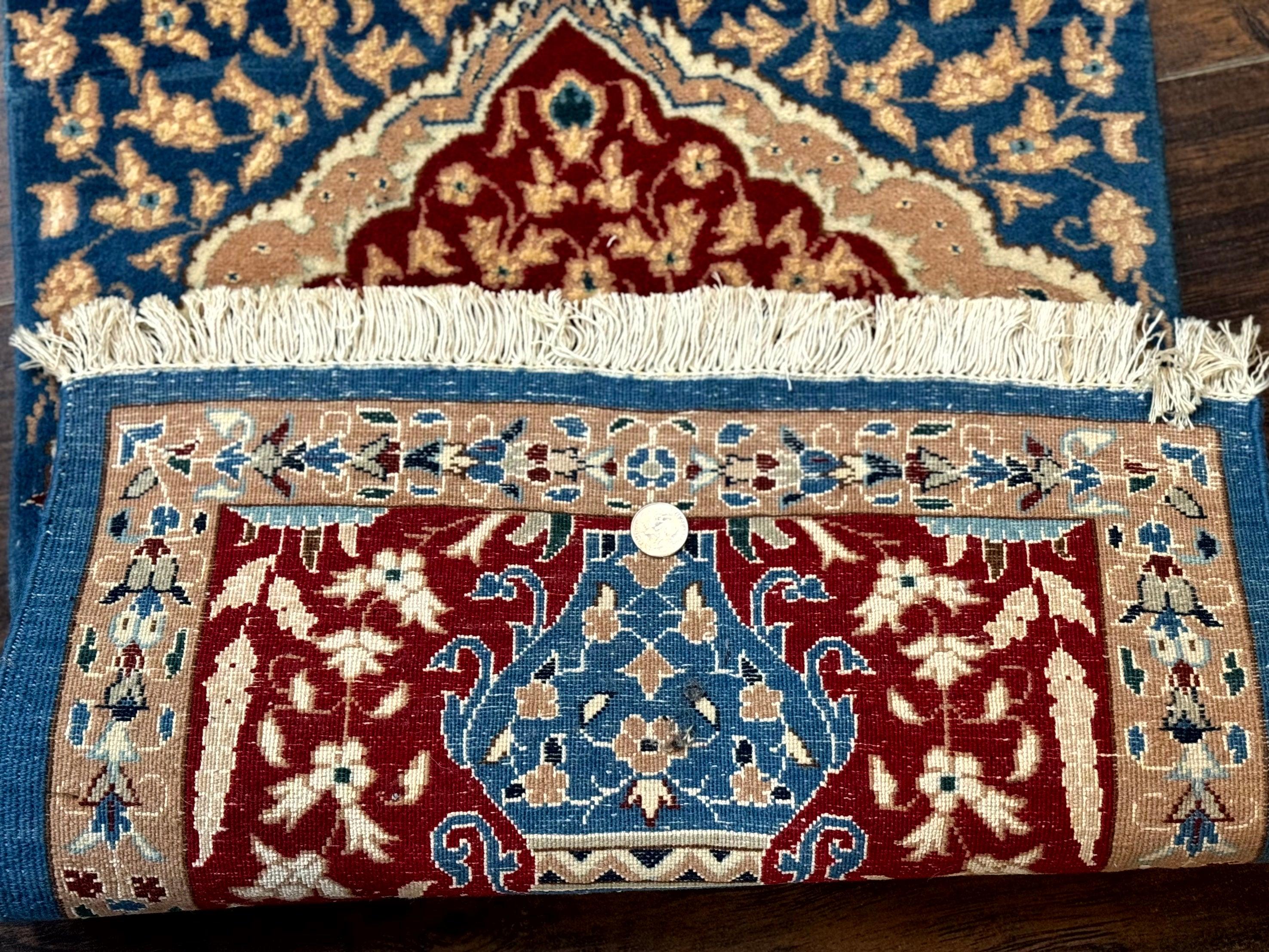 Small Persian Nain Rug, Persian Vase Tree of Life Design, Red and Blue, Very Fine 260 KPSI, Wool and Silk Highlights