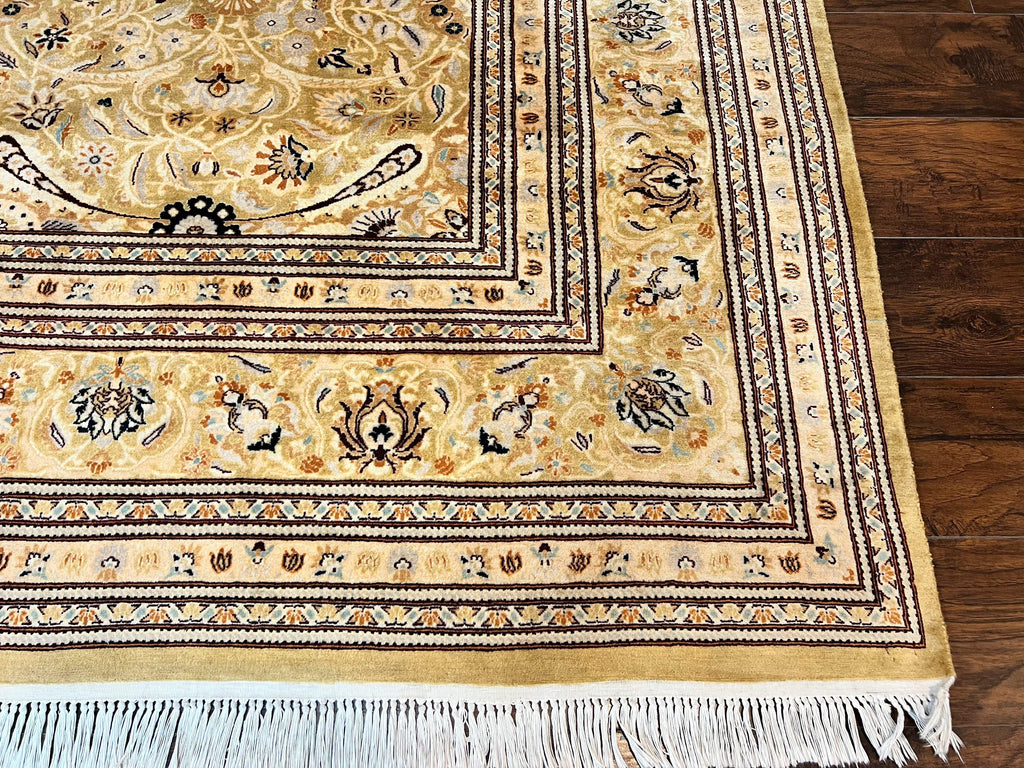 Pak Persian Rug 8x10, Wool Hand Knotted Vintage Carpet, Safavieh Rug, Gold Tan, 270 KPSI