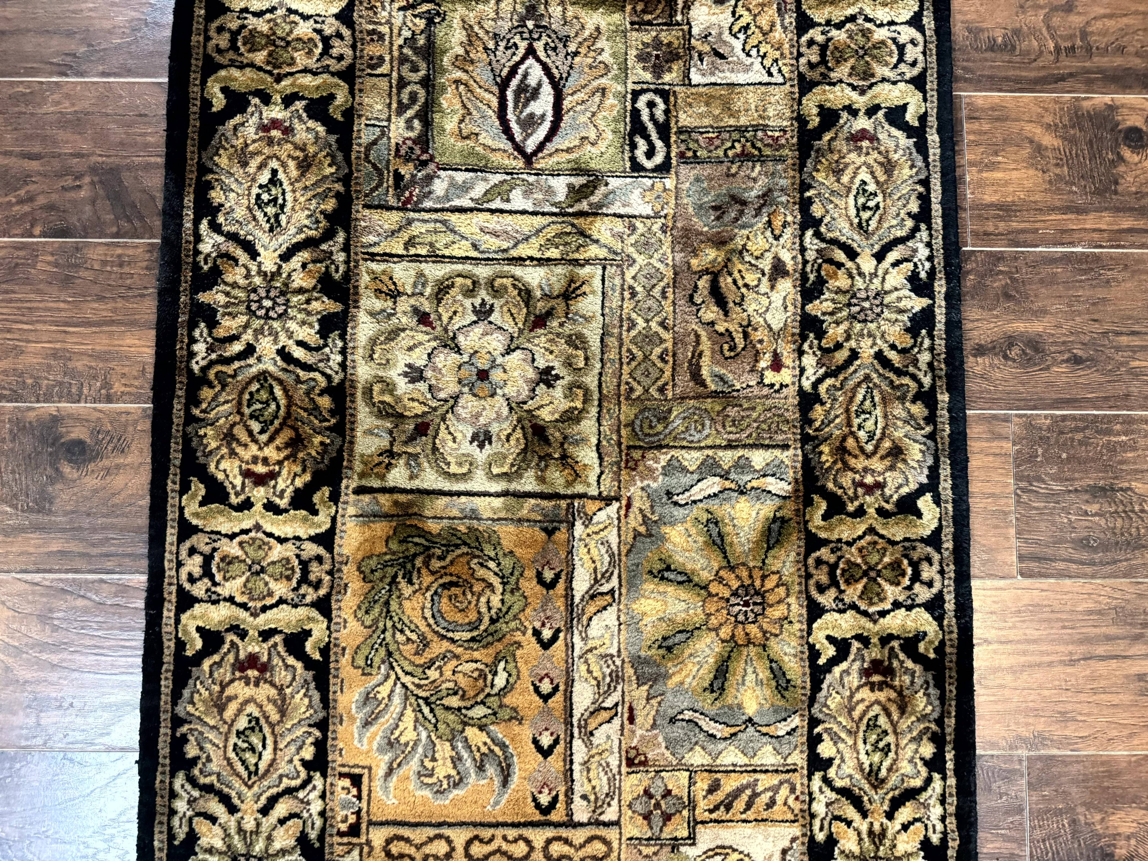 Indian Runner Rug 3x14, Panel Design, Oriental Carpet for Hallway