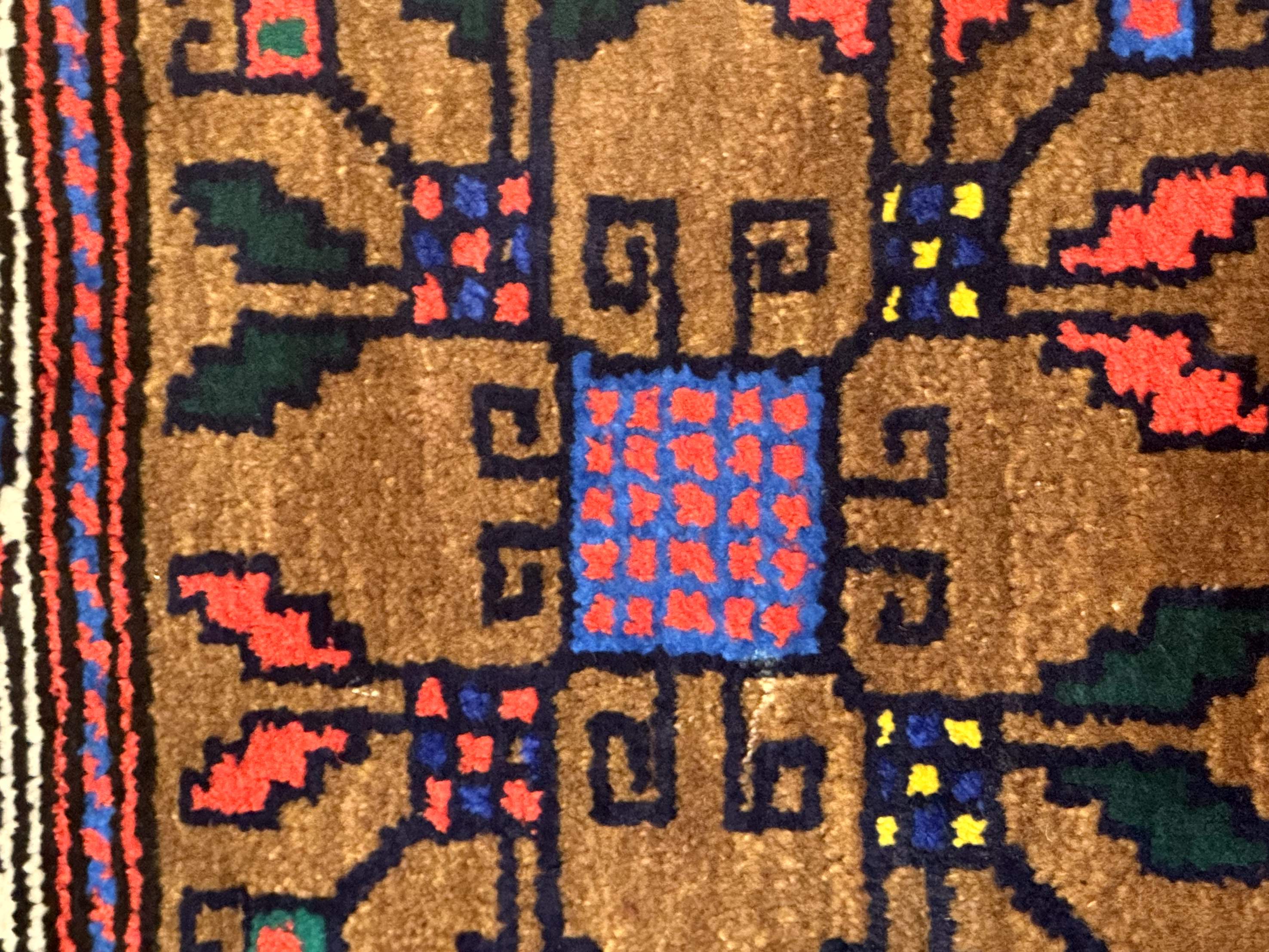 Small Persian Baluchi Rug, Tribal Rug, Brown, Multicolor
