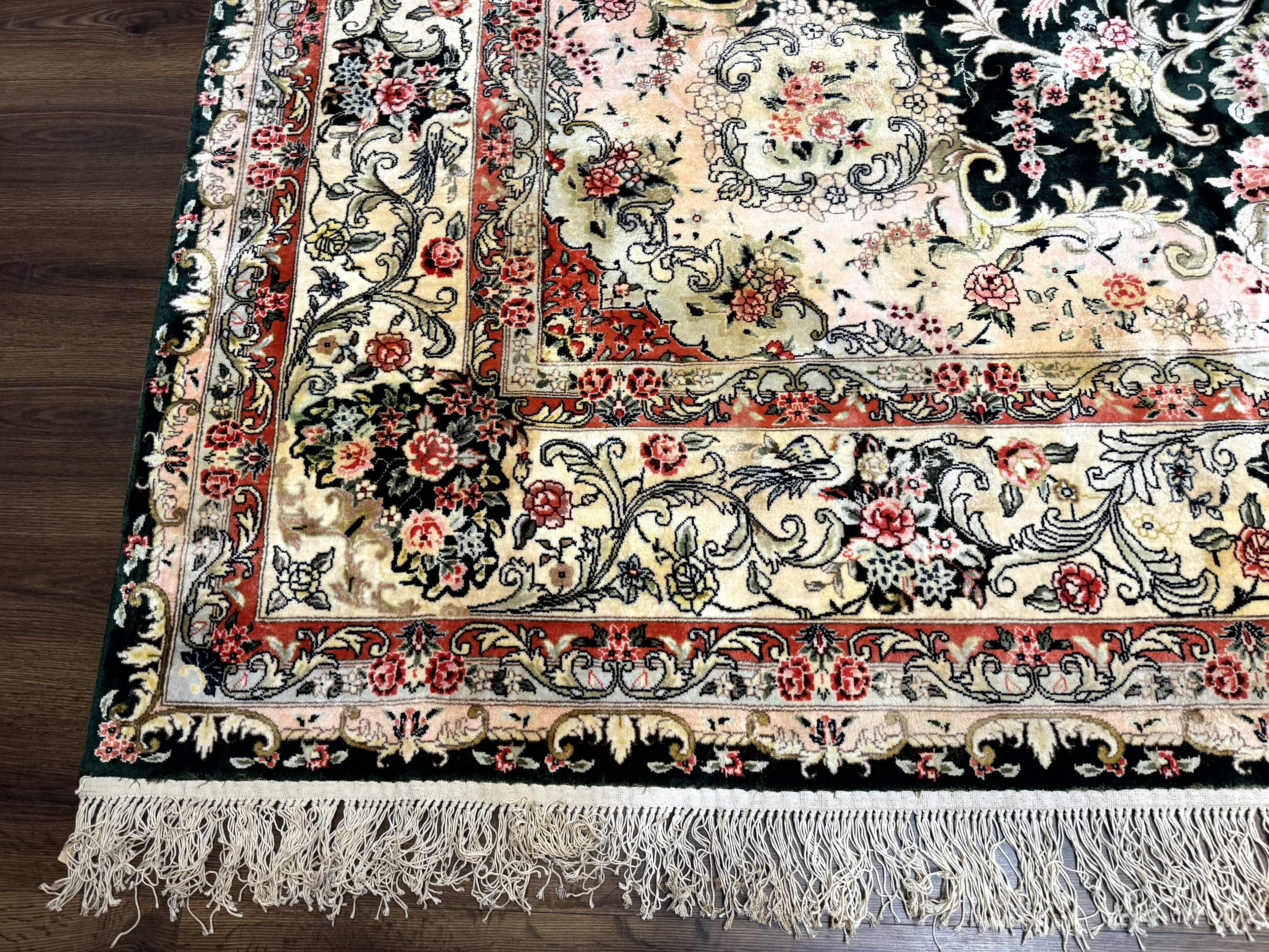 Silk Indian Kashmiri Rug 9x12, Vintage Hand Knotted Carpet