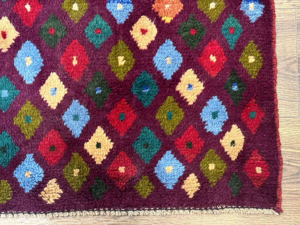 Balouch Rug 3x5, Afghan Rug, Purple-Maroon, Multicolor, Tribal Rug