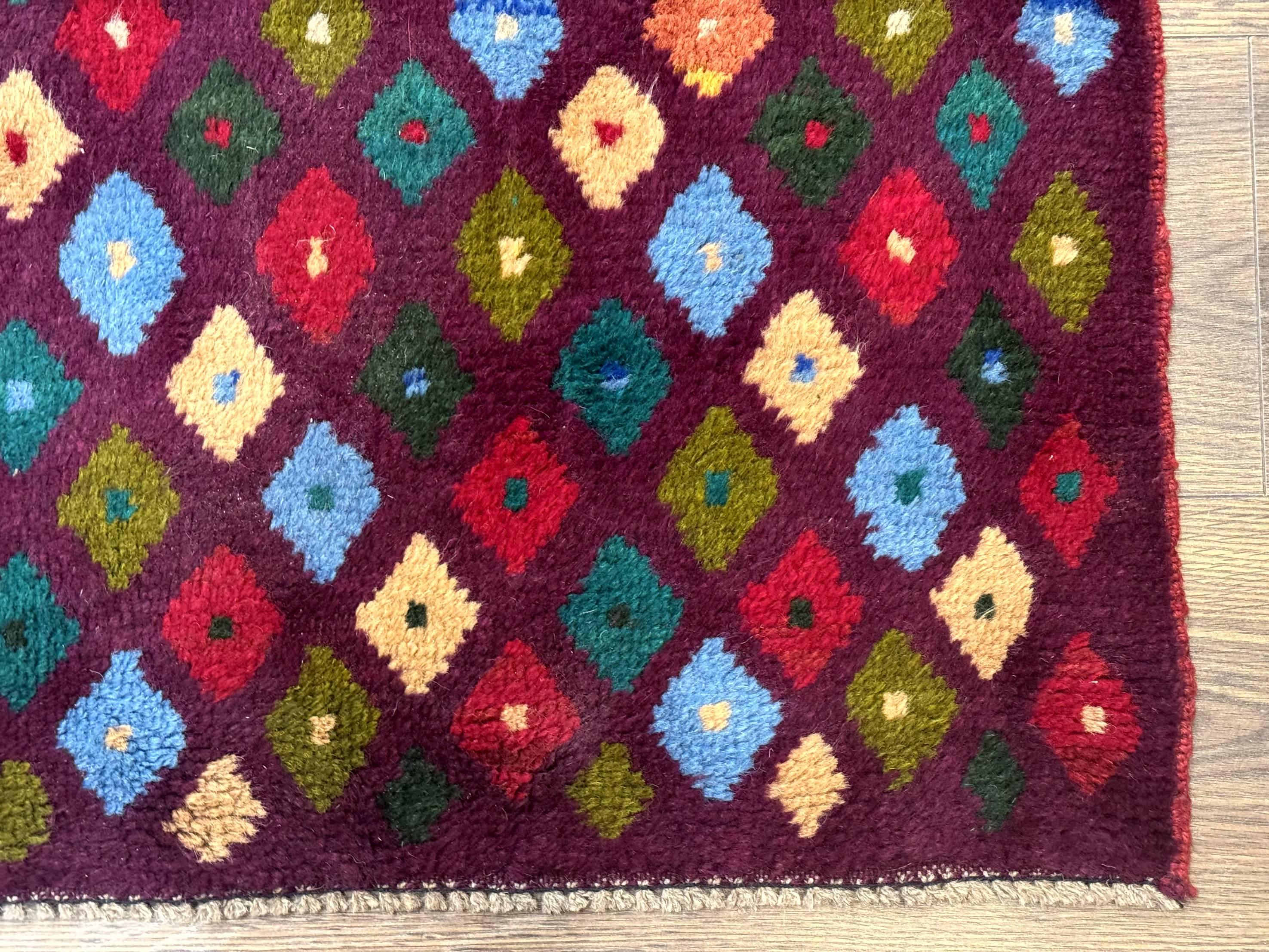 Balouch Rug 3x5, Afghan Rug, Purple-Maroon, Multicolor, Tribal Rug