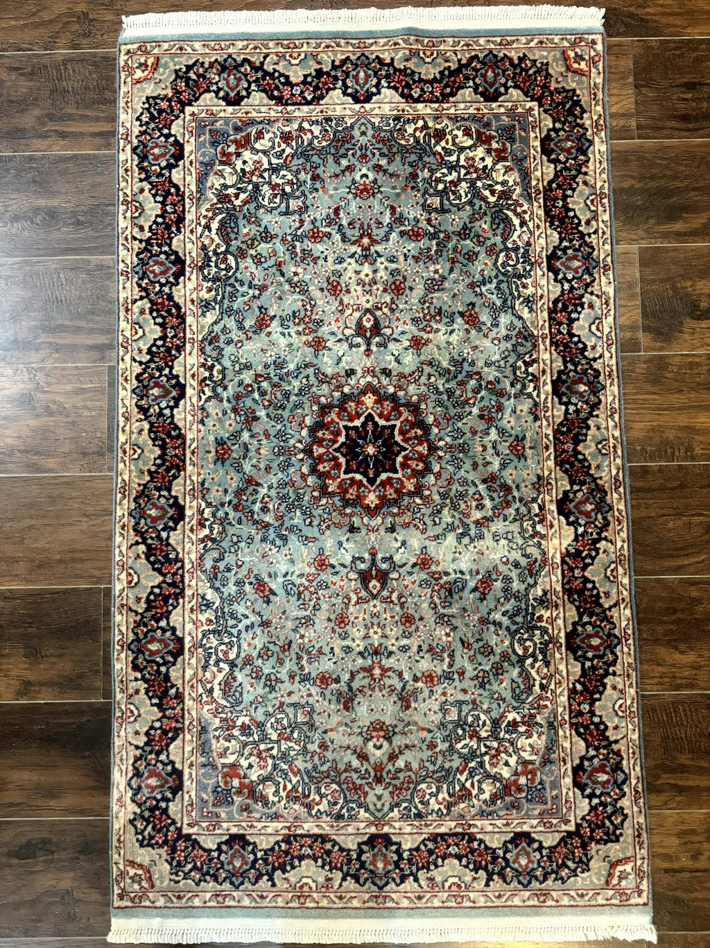 Indo Persian Kerman Rug 3x5, Light Blue, Floral Medallion