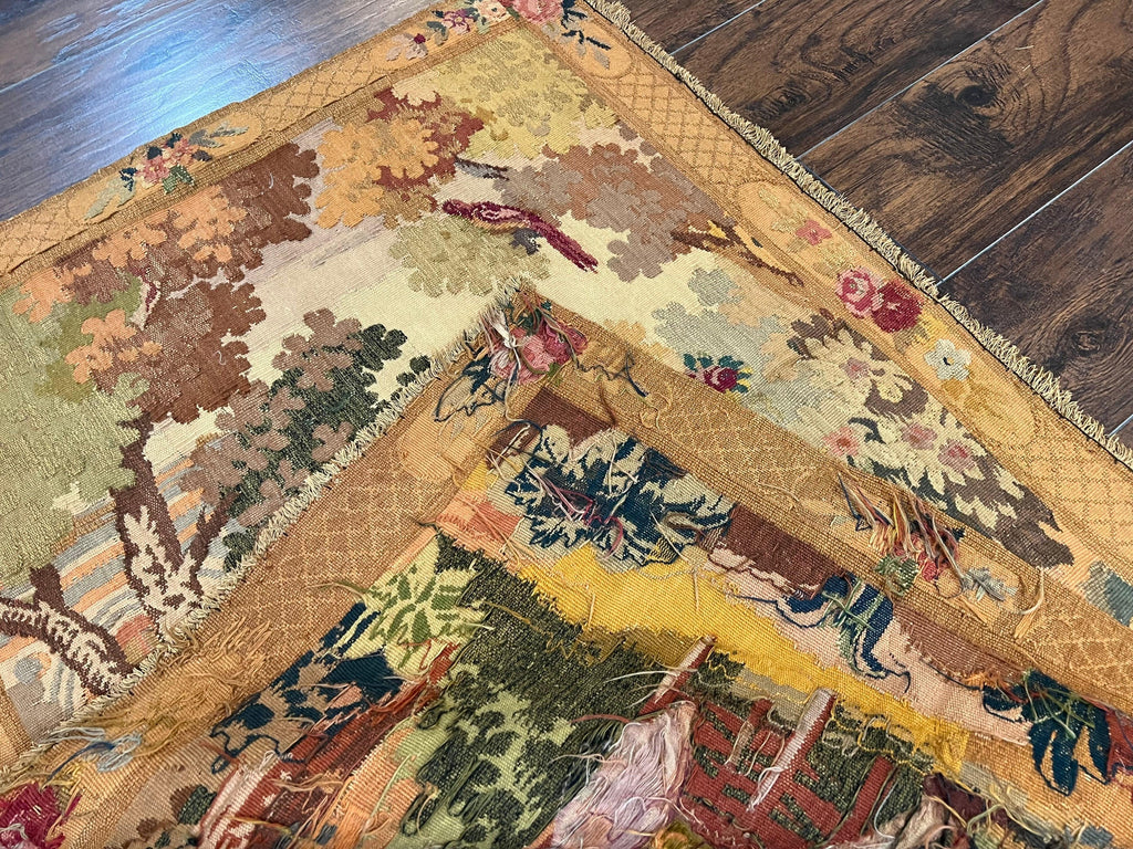 Antique Tapestry 3x4, European French Tapestry, Hand Loomed Victorian Tapestry, Vintage Wool Tapestry 3 x 4 ft