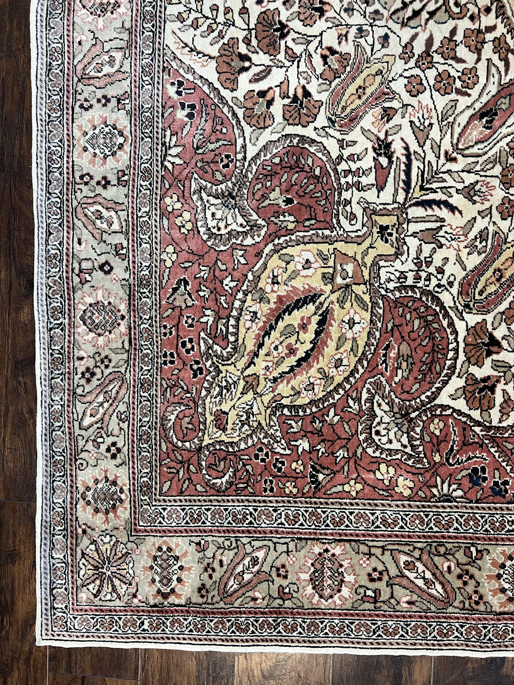 Turkish Sivas Rug 9x12, Handmade Vintage Wool Carpet, Cream Ivory