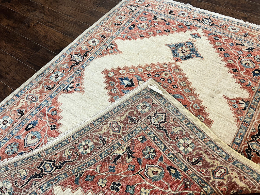 Peshawar Rug 5x7, Wool Hand Knotted Handmade Vintage Carpet, Serapi Design, Pakistani Rug 5 x 7 ft, Medium Sized, Geometric Rug