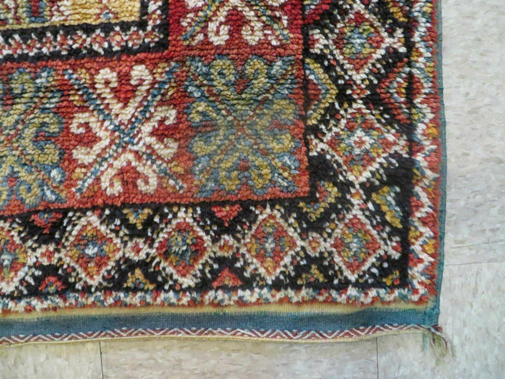 Vintage Moroccan Rug 4x5 ft, Bronze Red Black, Geometric Stars, High Quality Moroccan Carpet, Berber Rug, Handmade Wool Area Rug, Unique Rug