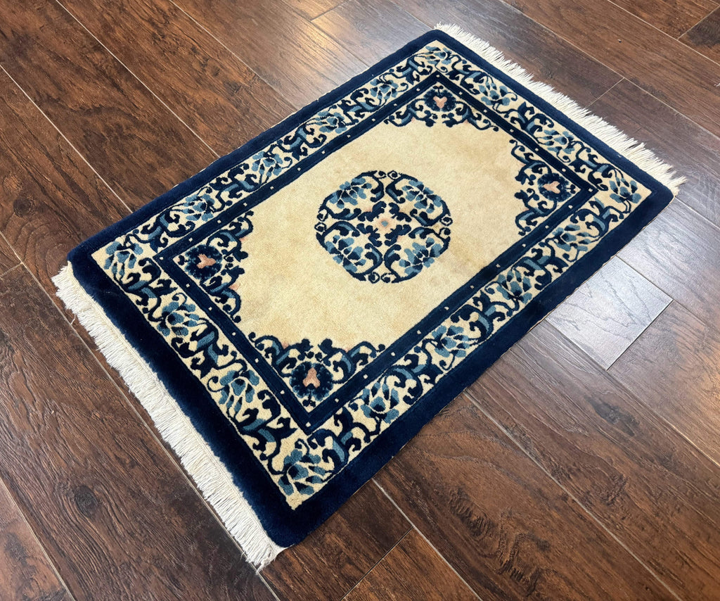 Chinese Peking Rug 2x3, Small Wool Chinese Carpet, Art Deco Rug