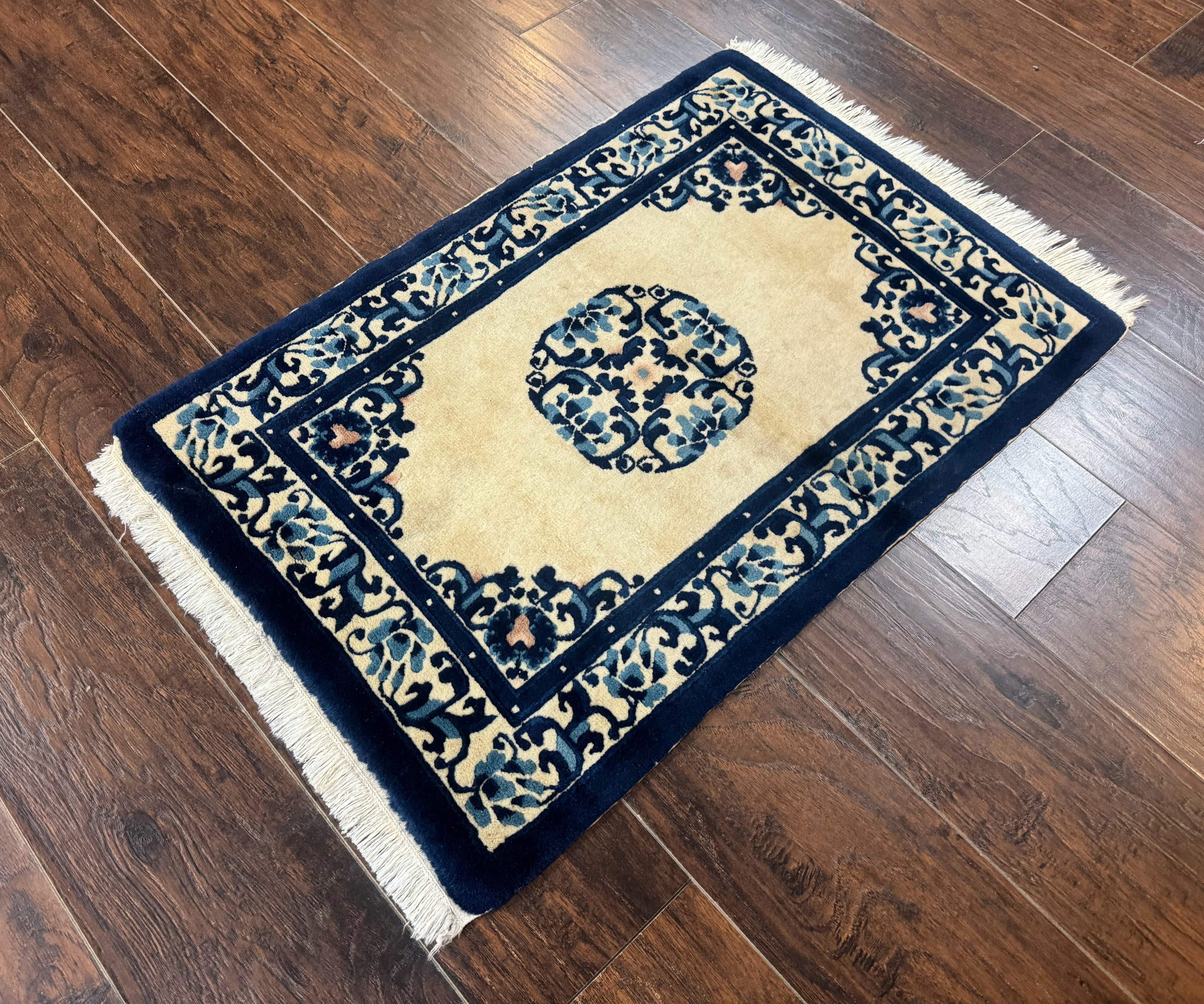 Chinese Peking Rug 2x3, Small Wool Chinese Carpet, Art Deco Rug