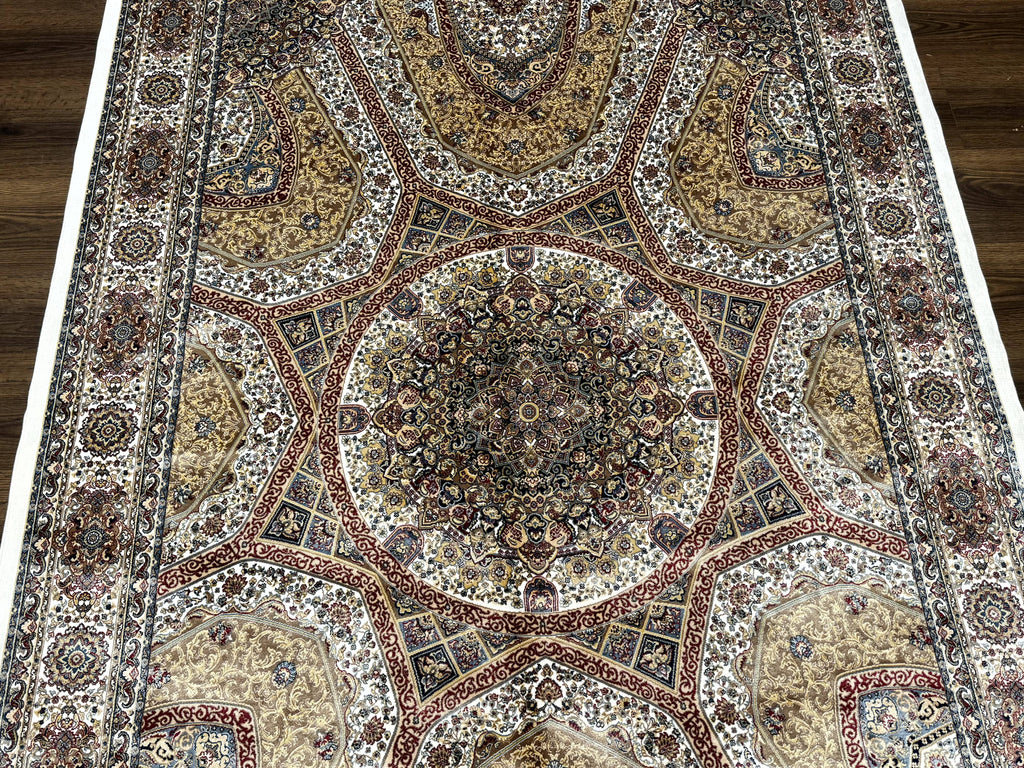 Turkish Silk Rug 5 x 7.6, Dome Design, Bamboo Silk, New