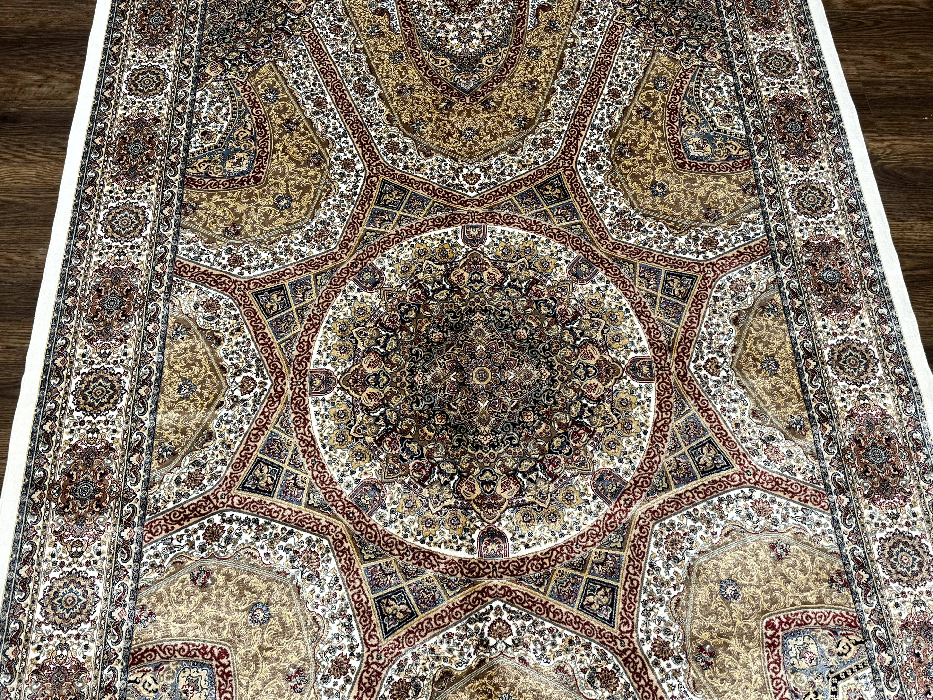 Turkish Silk Rug 5 x 7.6, Dome Design, Bamboo Silk, New