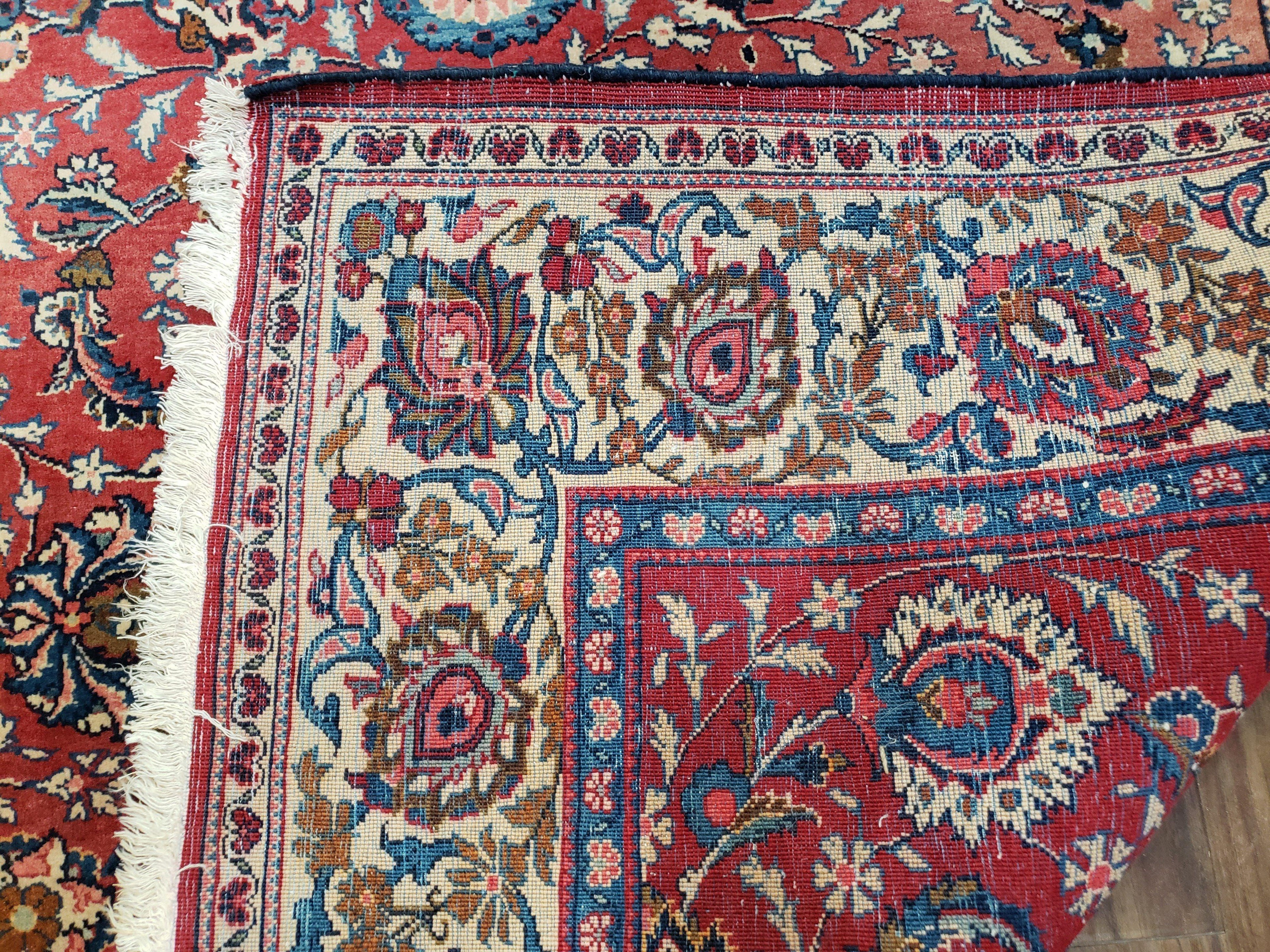 Semi Antique Persian Kashan Rug, Red & Beige, Hand-Knotted, Wool, 4'7" x 6' 6", Pair B